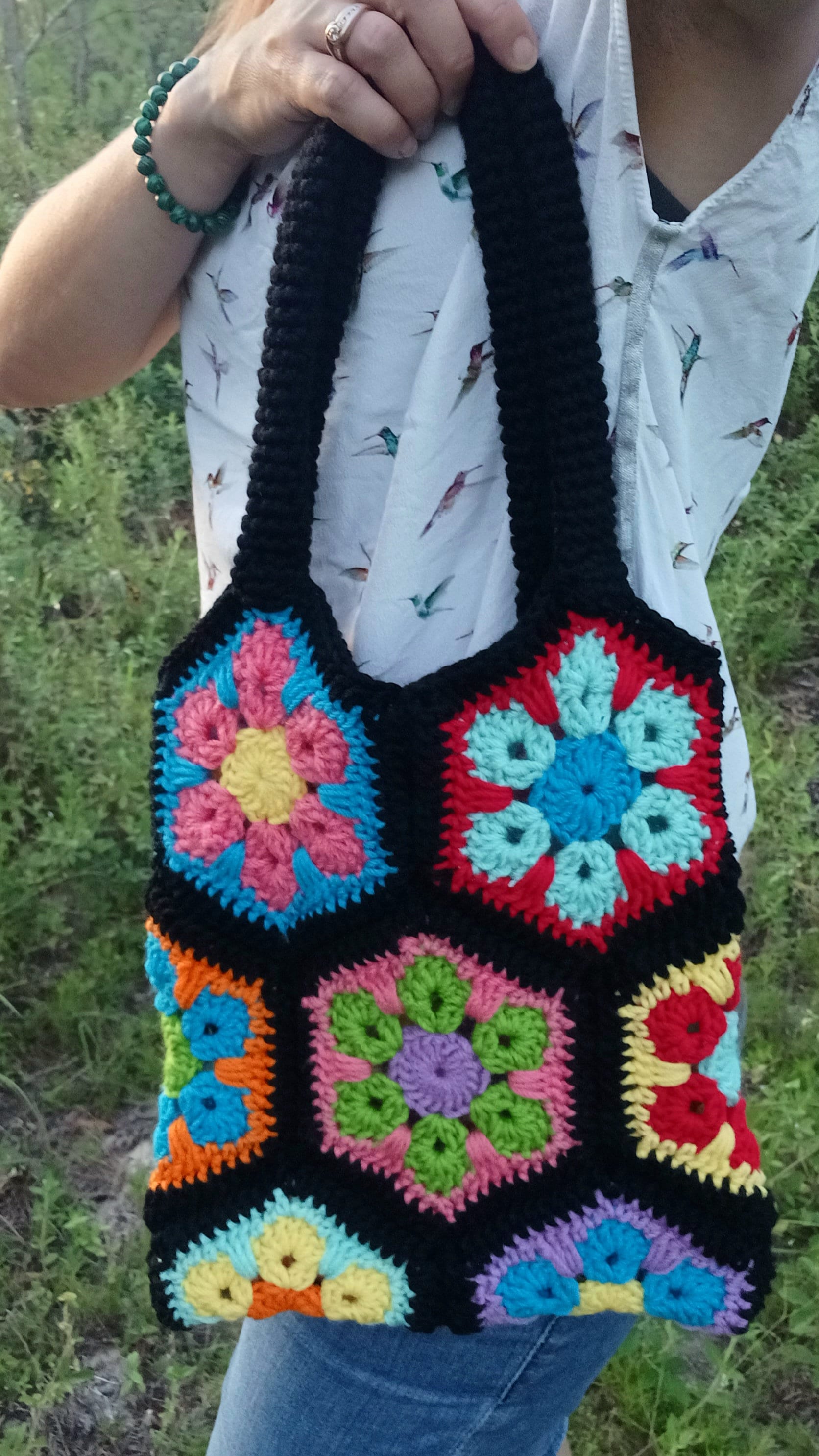 Flower Hexagon Crochet Bag Pattern, Granny Square Purse (Digital Download)