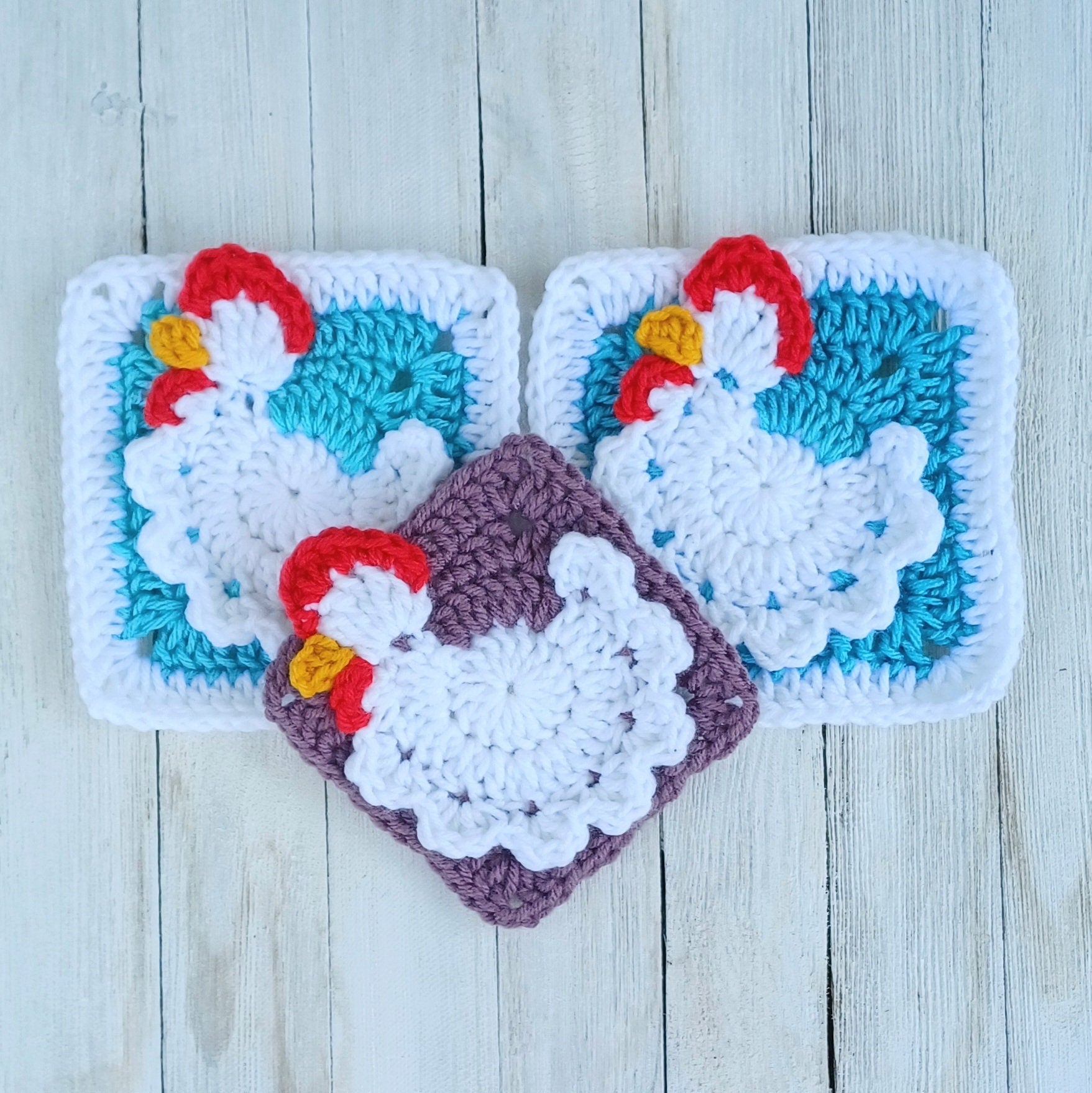 Chicken Granny Square Crochet Pattern, Easy Download (PDF)