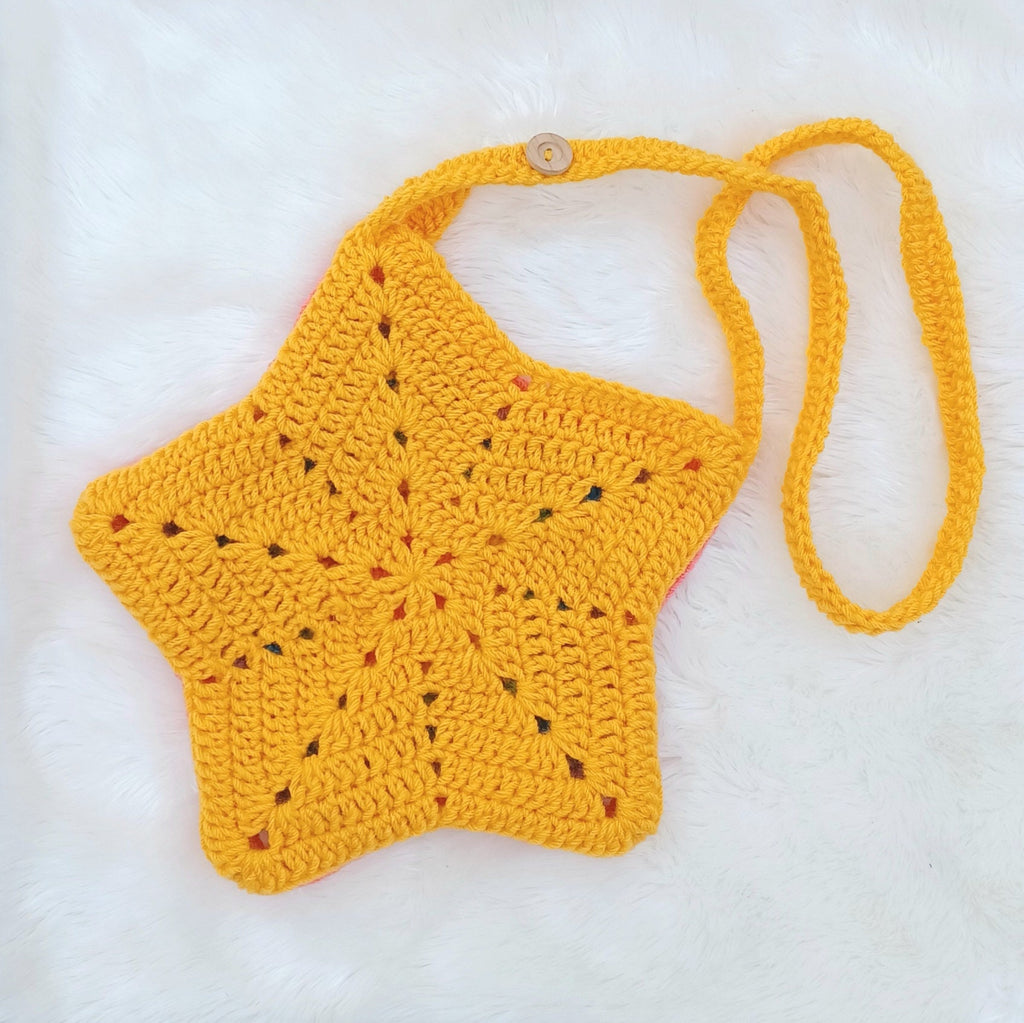 Rainbow Star Purse digital crochet pattern, instant download star cross body bag, easy skill level crochet star handbag instructions
