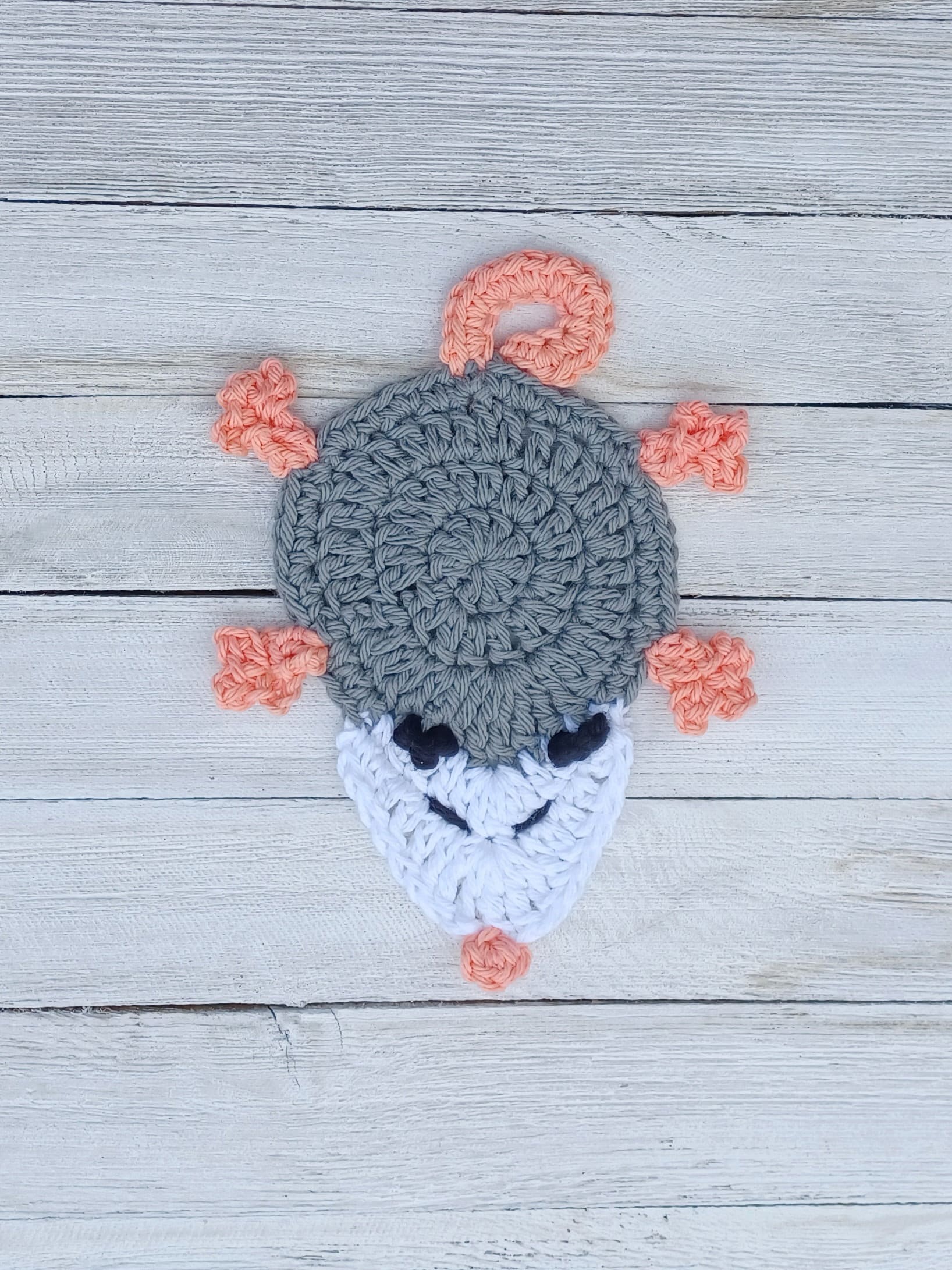 Possum Coaster digital crochet pattern, instant download crochet animal mug rug instructions, Opossum crochet applique