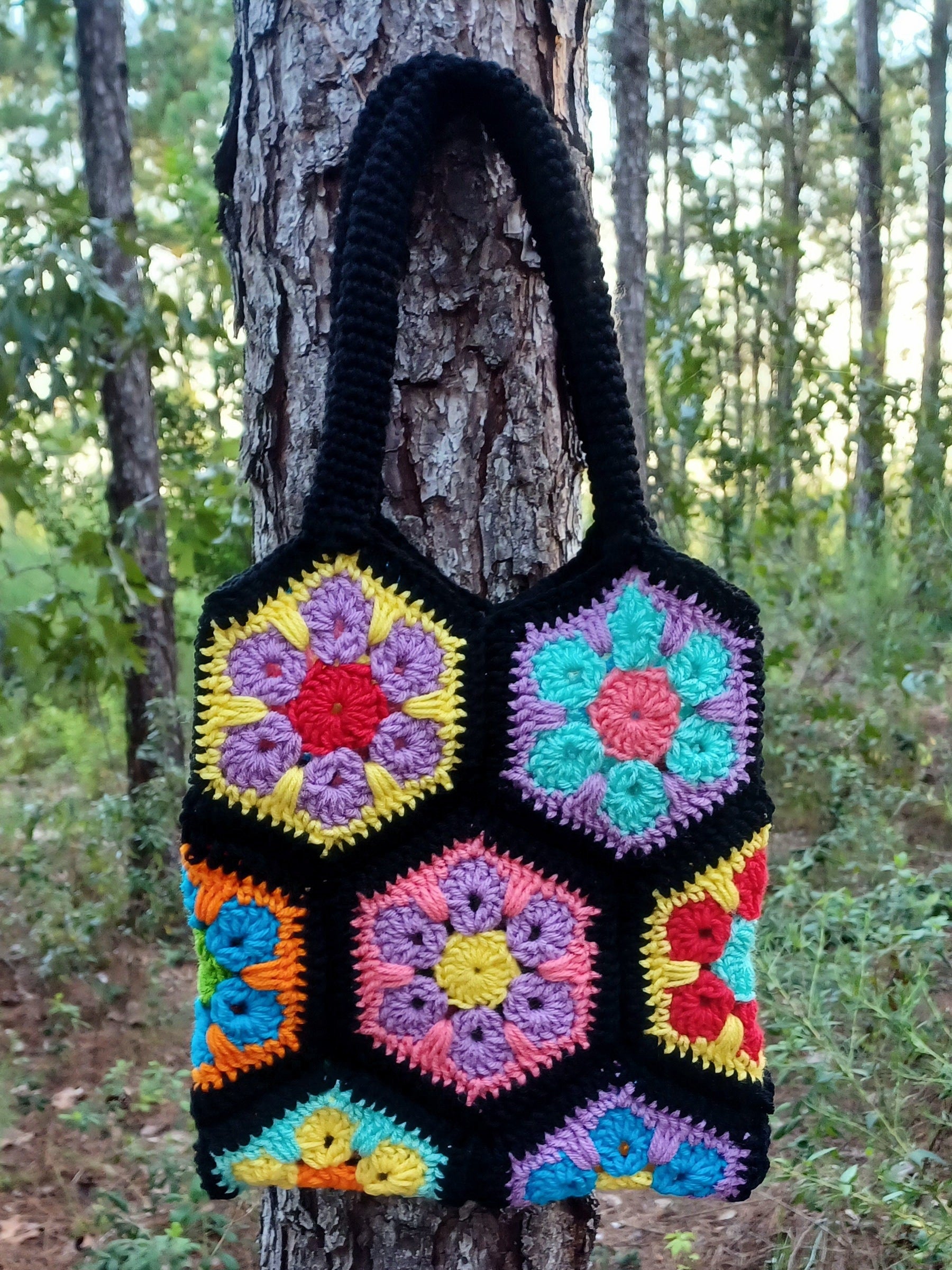 Flower Hexagon Crochet Bag Pattern, Granny Square Purse (Digital Download)