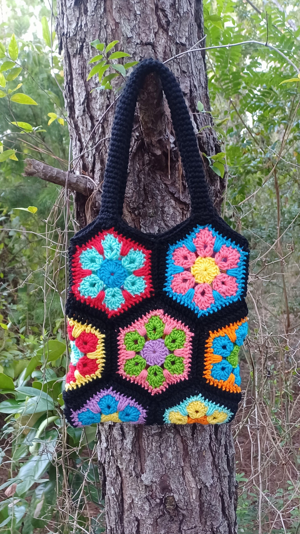Flower Hexagon Crochet Bag Pattern, Granny Square Purse (Digital Download)