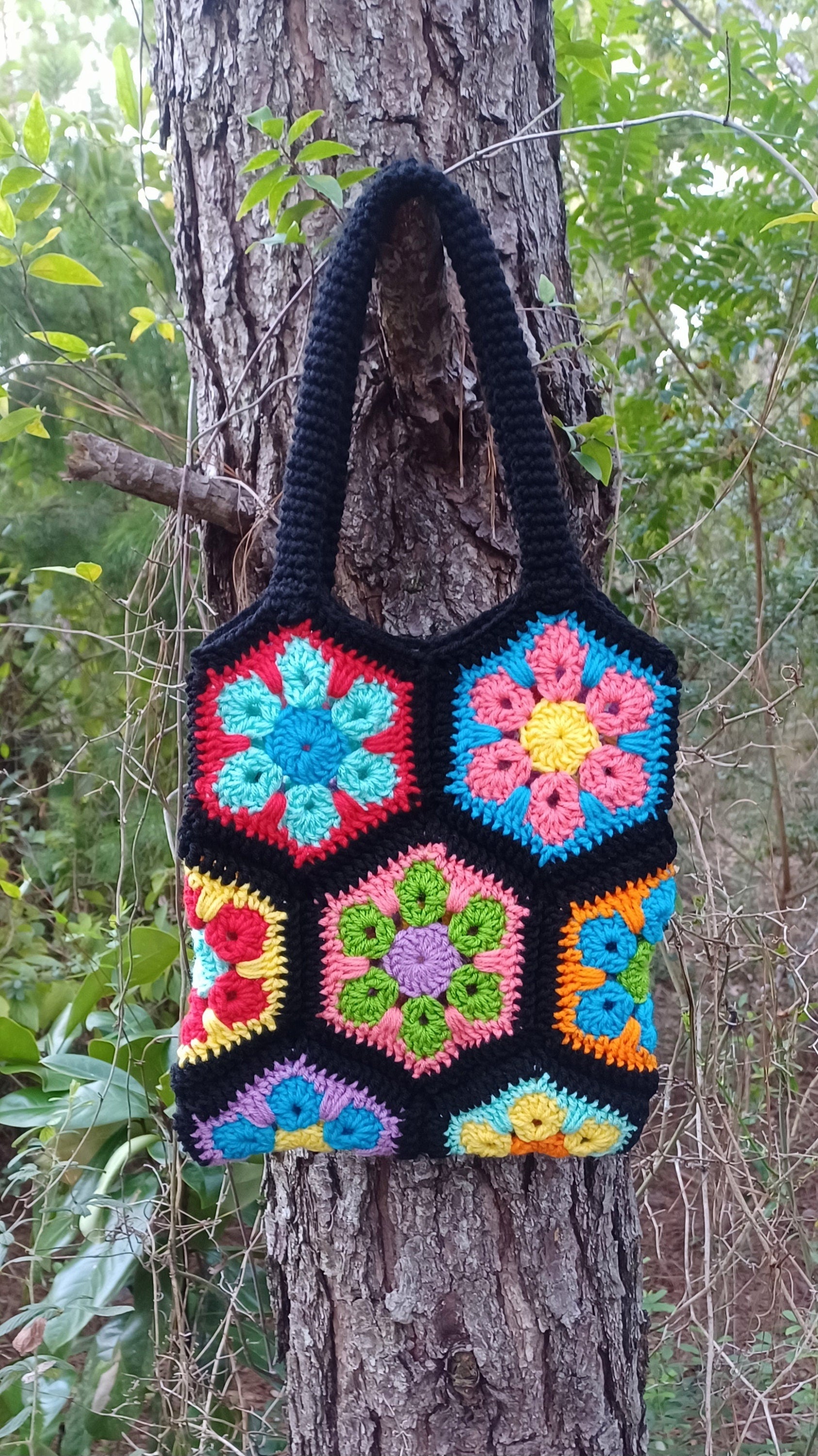 Flower Hexagon Crochet Bag Pattern, Granny Square Purse (Digital Download)
