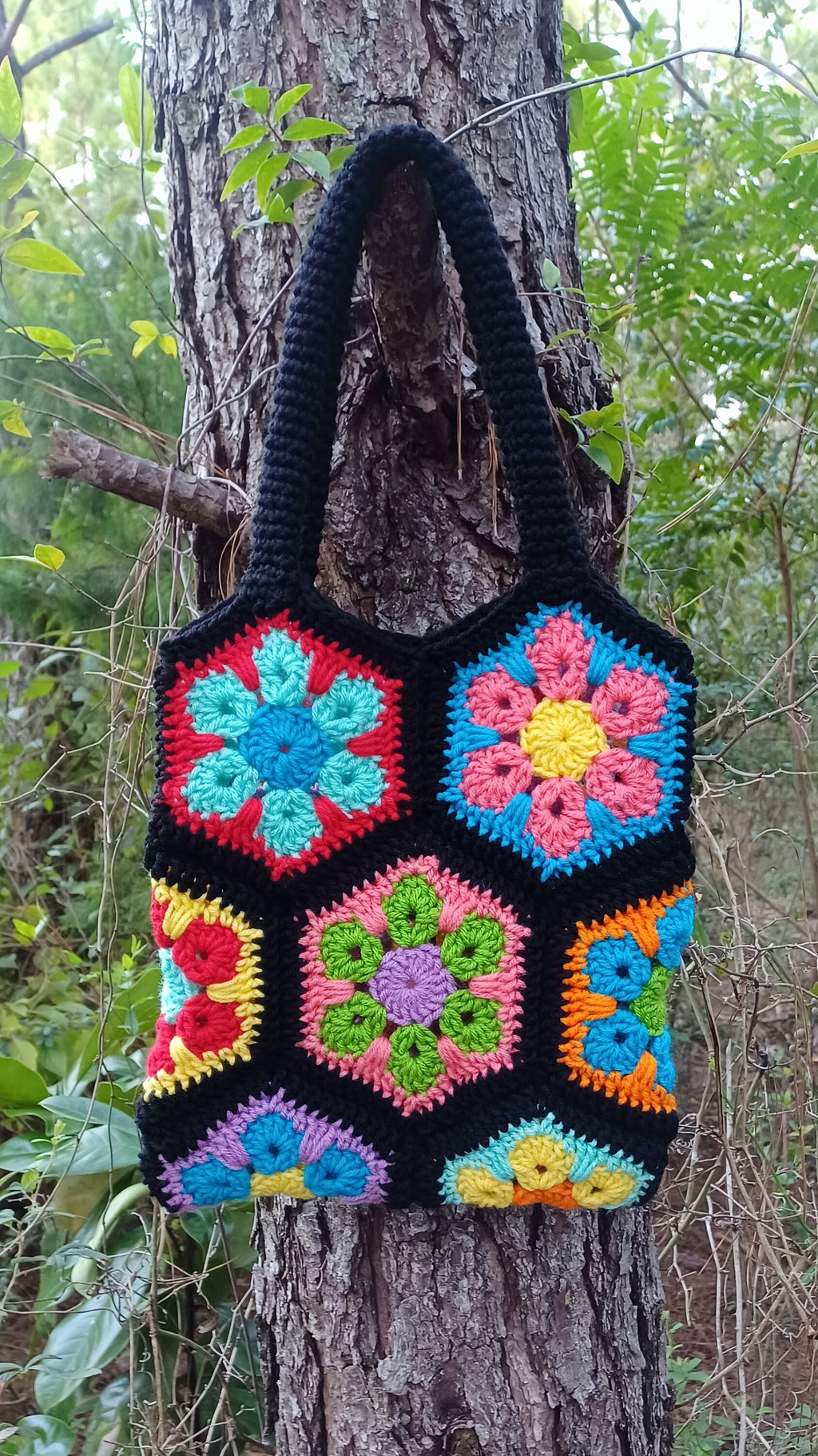 Flower Hexagon Crochet Bag Pattern, Granny Square Purse (Digital Download)
