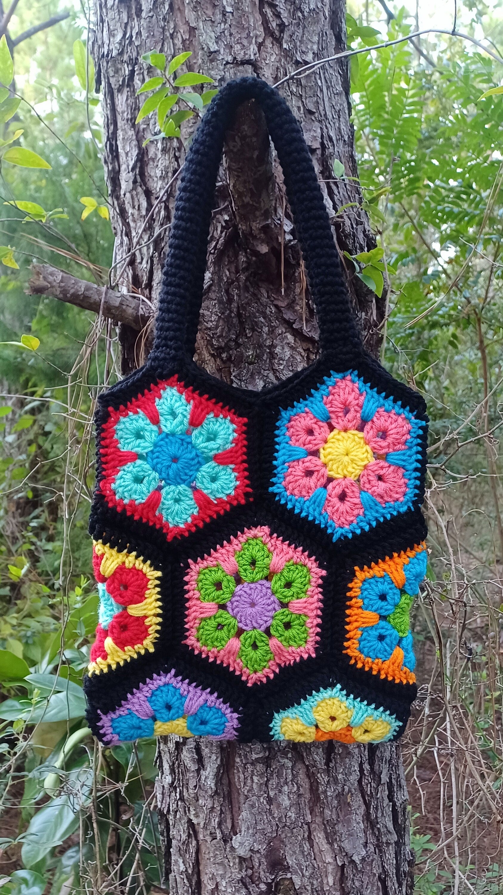 Flower Hexagon Crochet Bag Pattern, Granny Square Purse (Digital Download)