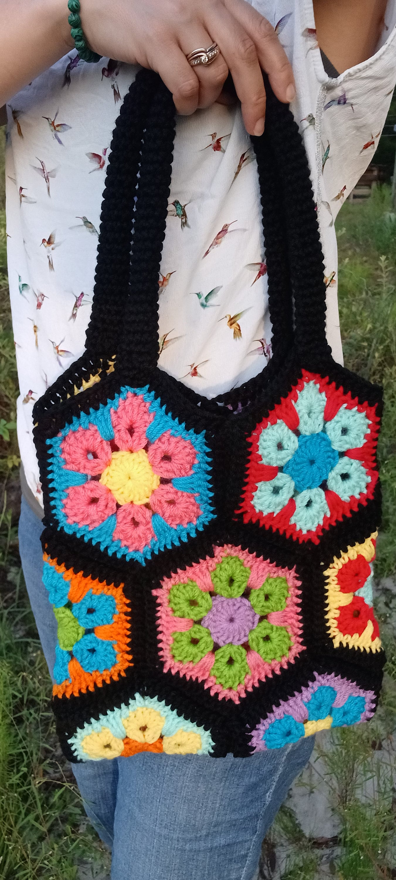 Flower Hexagon Crochet Bag Pattern, Granny Square Purse (Digital Download)