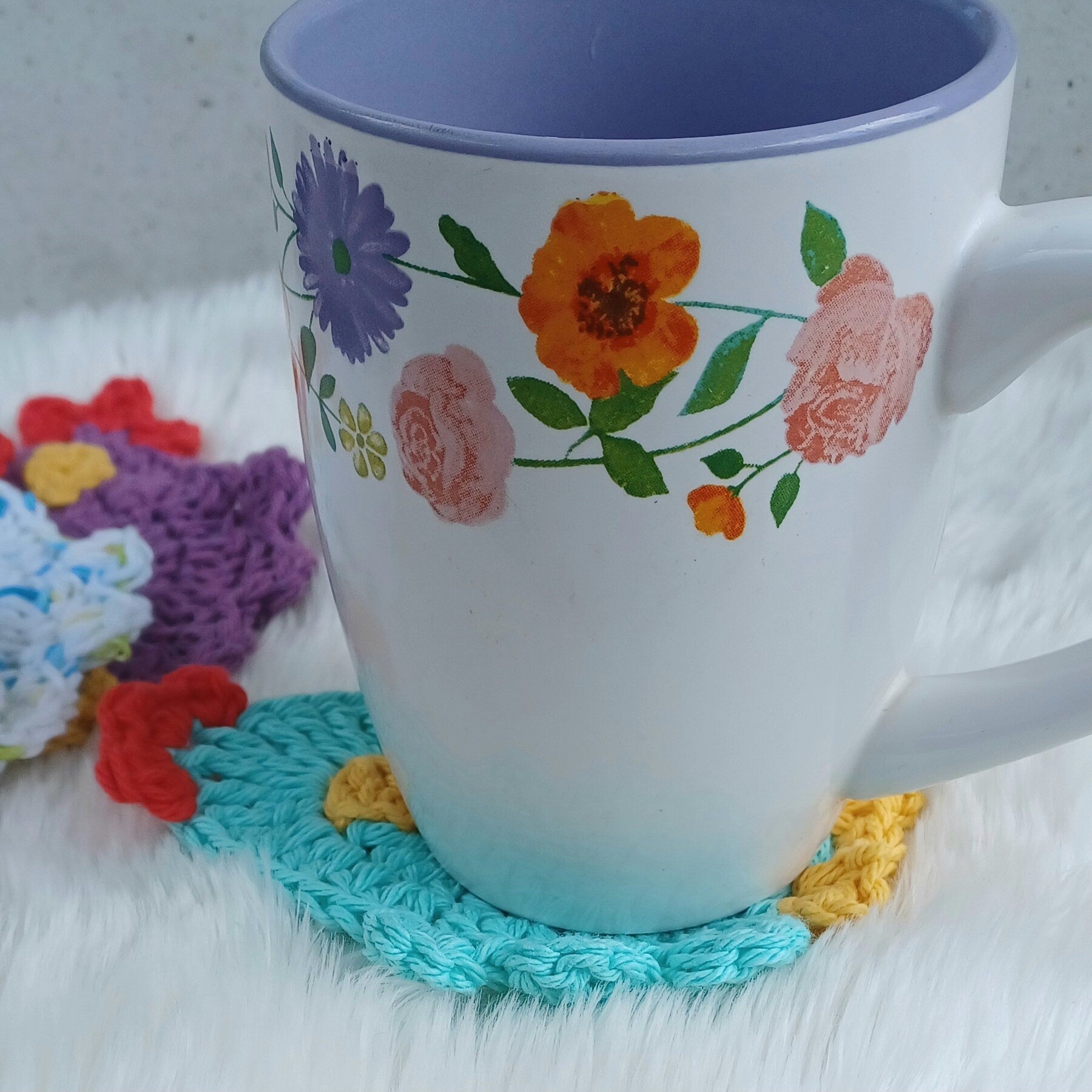 Henny Penny Coaster digital crochet pattern, instant download easy mug rug instructions, farm house kitchen and home decor chicken coasters