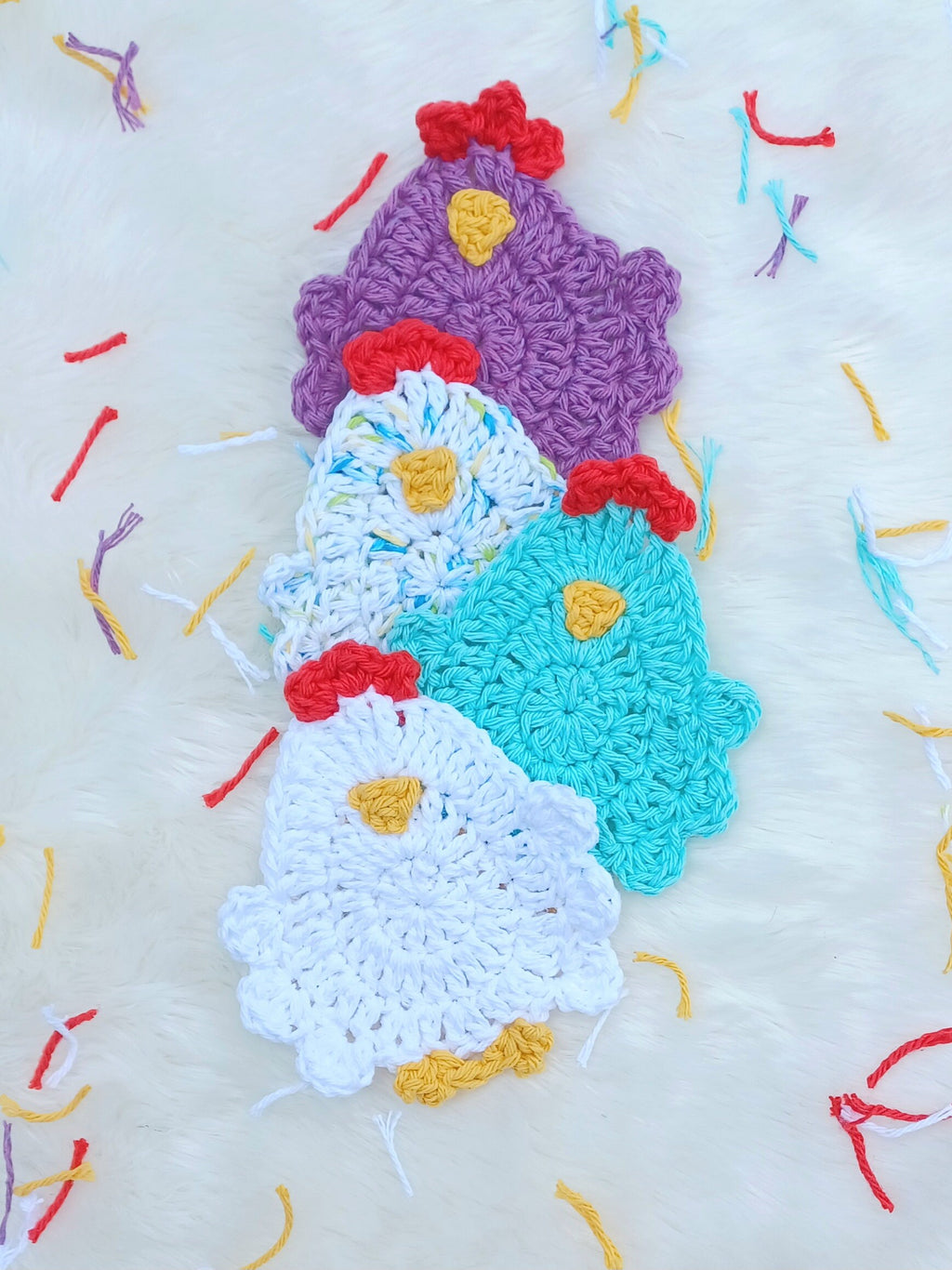 Henny Penny Coaster digital crochet pattern, instant download easy mug rug instructions, farm house kitchen and home decor chicken coasters
