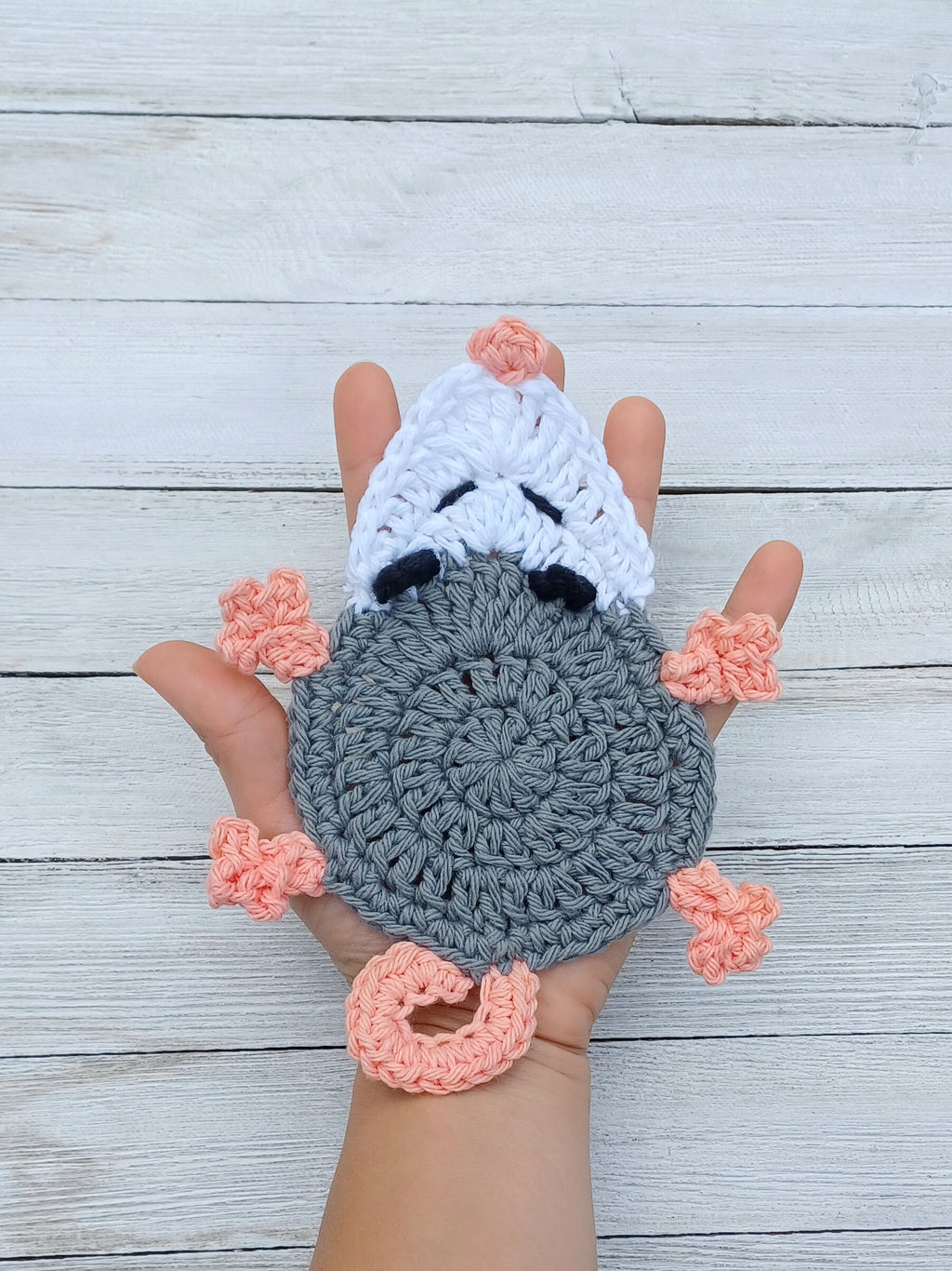Possum Coaster digital crochet pattern, instant download crochet animal mug rug instructions, Opossum crochet applique