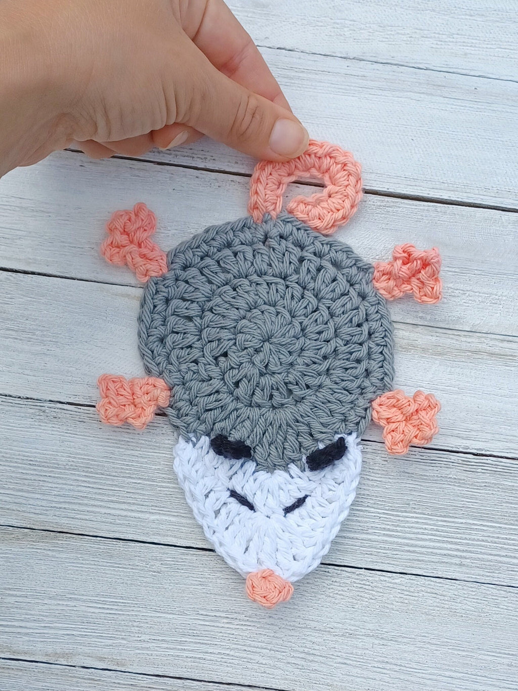 Possum Coaster digital crochet pattern, instant download crochet animal mug rug instructions, Opossum crochet applique