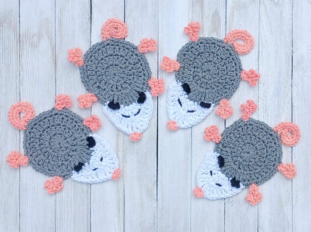 Possum Coaster digital crochet pattern, instant download crochet animal mug rug instructions, Opossum crochet applique