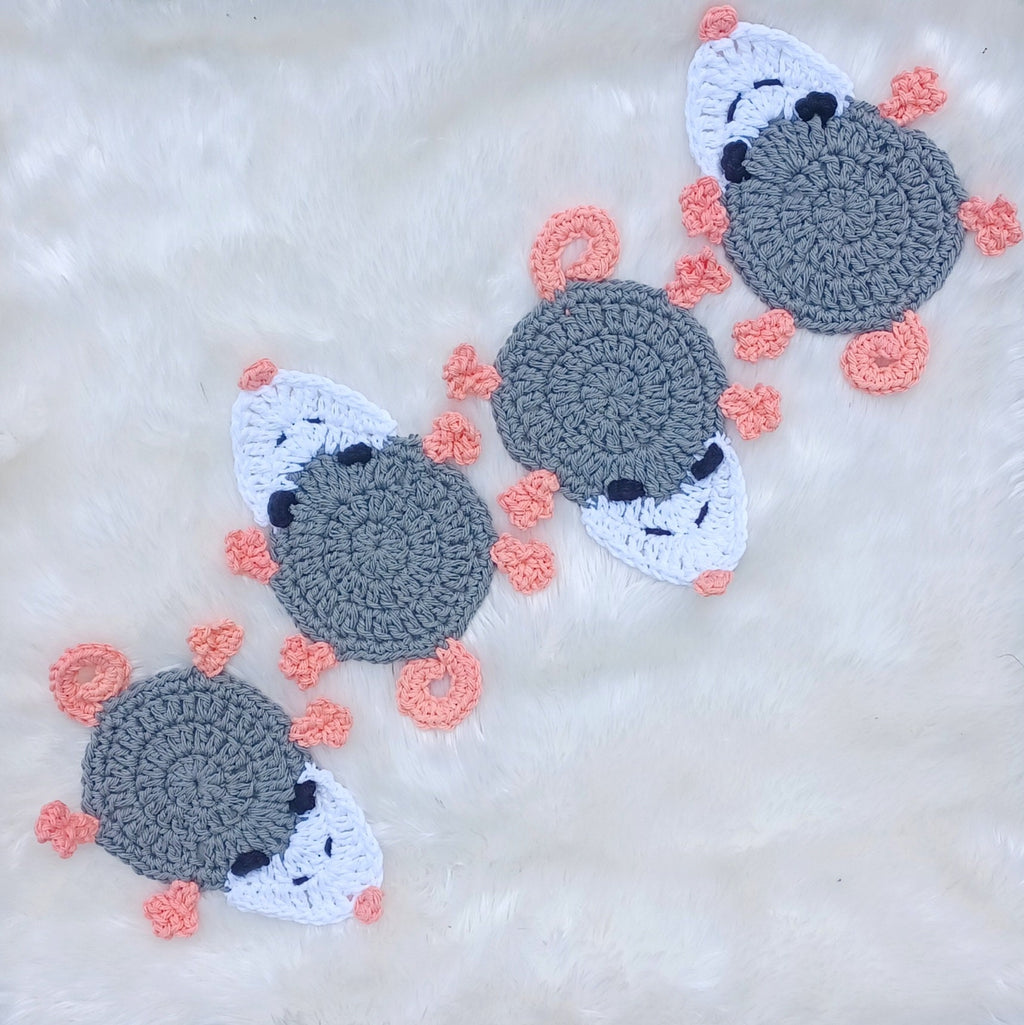Possum Coaster digital crochet pattern, instant download crochet animal mug rug instructions, Opossum crochet applique