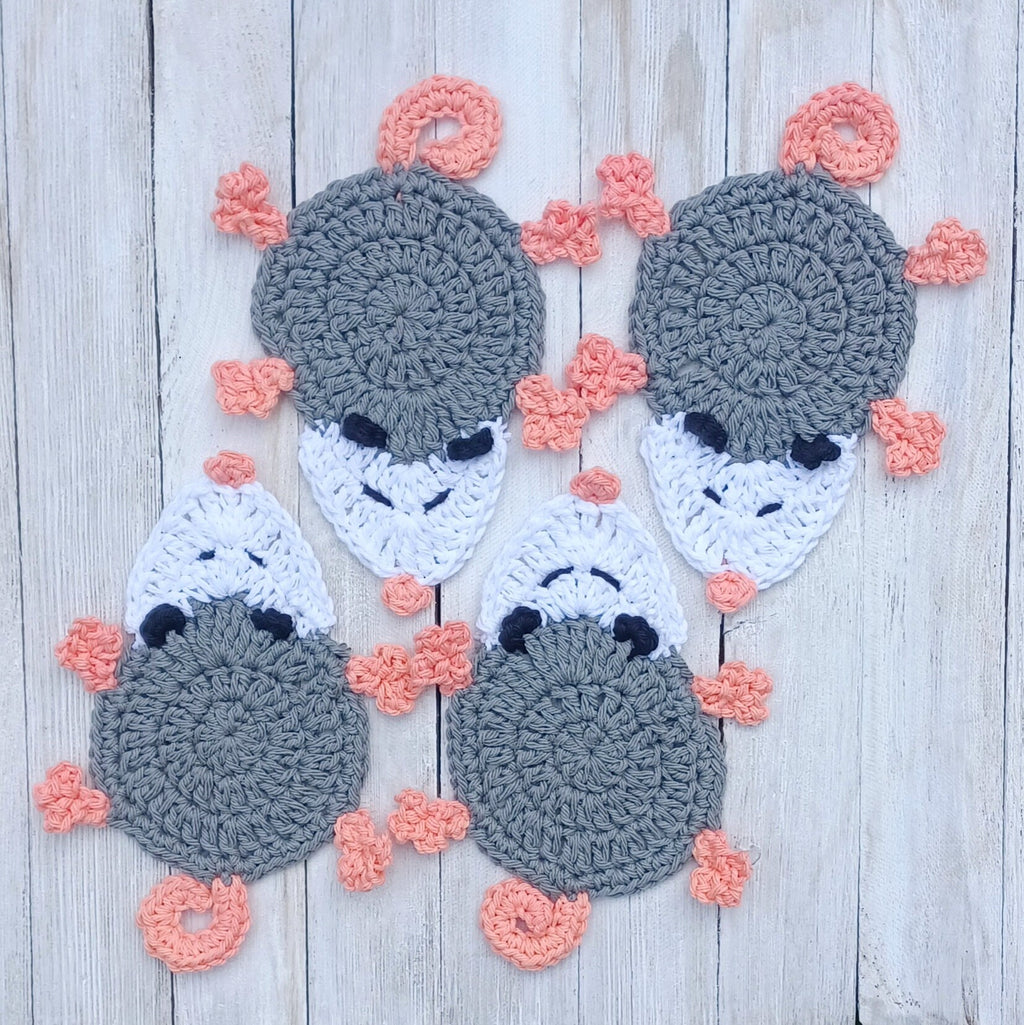 Possum Coaster digital crochet pattern, instant download crochet animal mug rug instructions, Opossum crochet applique