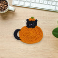 Boo Kitty Pumpkin Crochet Coaster Pattern, Halloween Mug Rug (PDF Pattern)