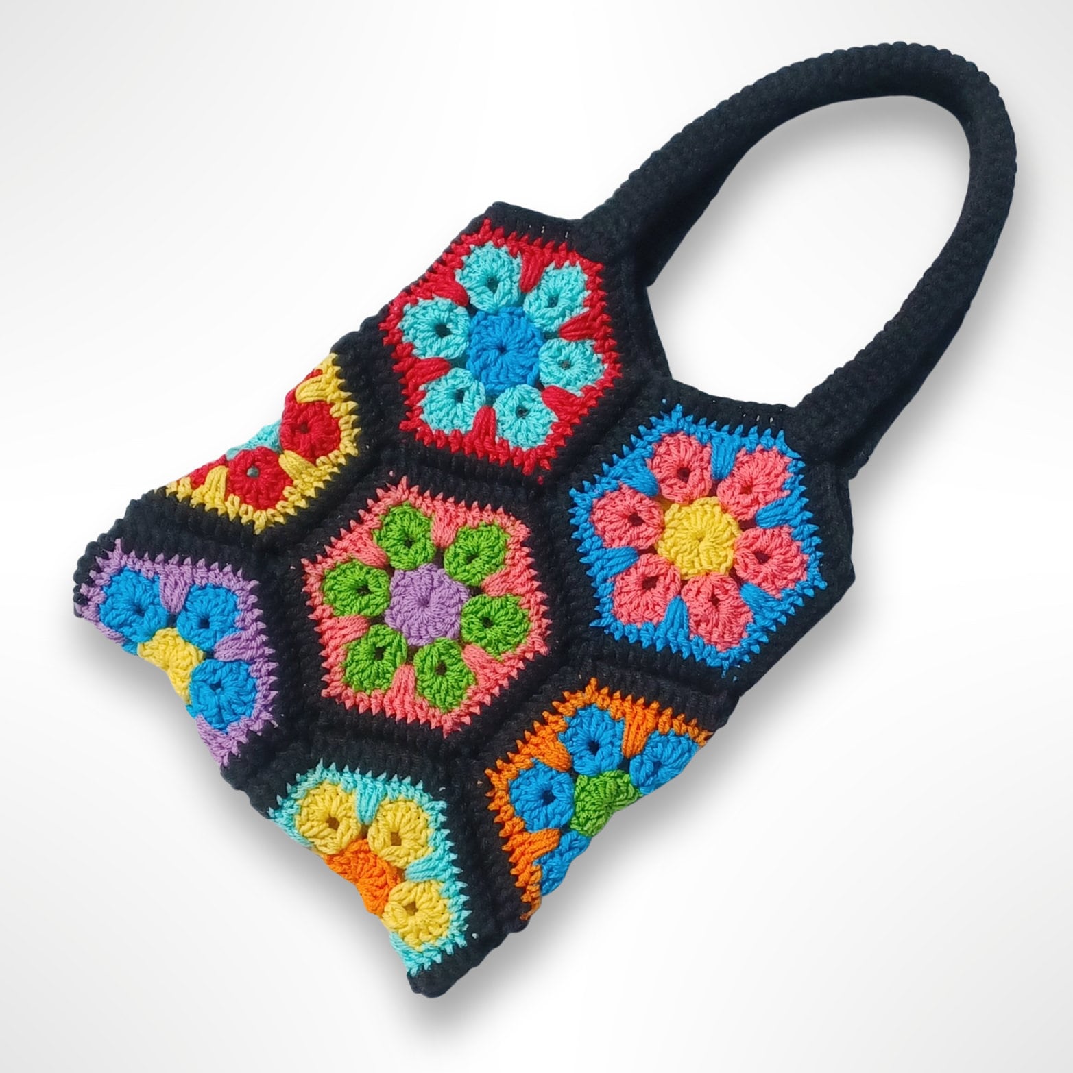 Flower Hexagon Crochet Bag Pattern, Granny Square Purse (Digital Download)