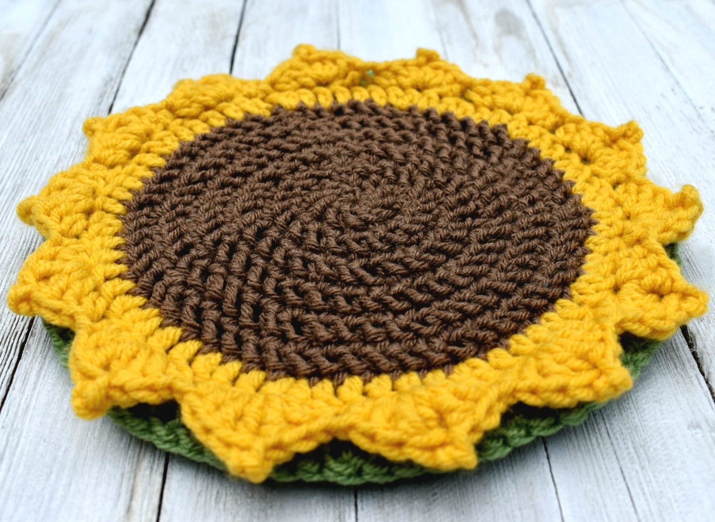 Crochet Sunflower Potholder Pattern, Farmhouse Hotpad Trivet (Digital Download)
