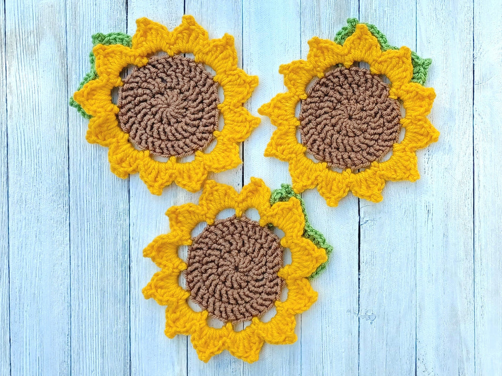 Sunflower Coaster Crochet Pattern, Easy Flower Mug Rug (Digital Download)
