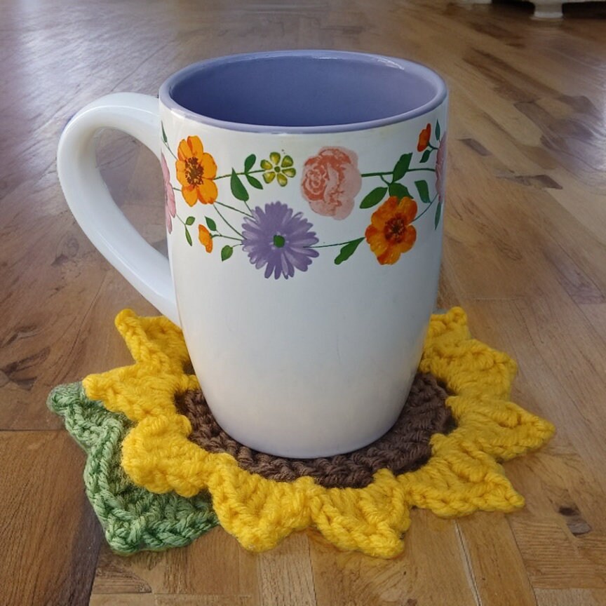 Sunflower Coaster Crochet Pattern, Easy Flower Mug Rug (Digital Download)