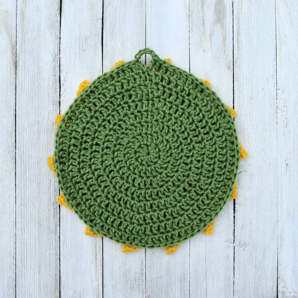 Crochet Sunflower Potholder Pattern, Farmhouse Hotpad Trivet (Digital Download)