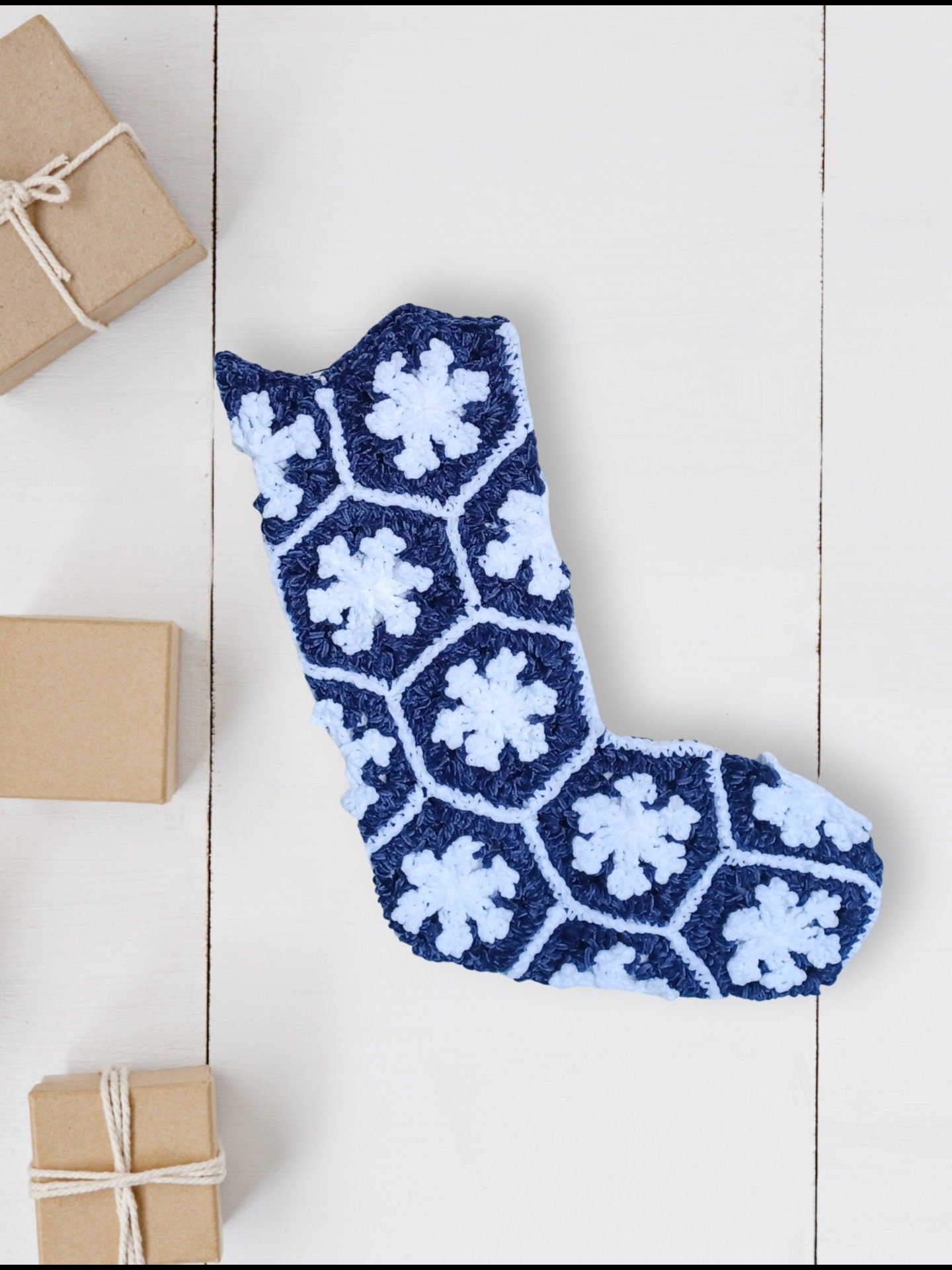 Snowflake Hexagon Stocking crochet pattern, instant download crochet instructions, Christmas holiday decorations