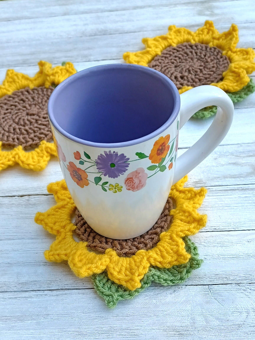 Sunflower Coaster Crochet Pattern, Easy Flower Mug Rug (Digital Download)