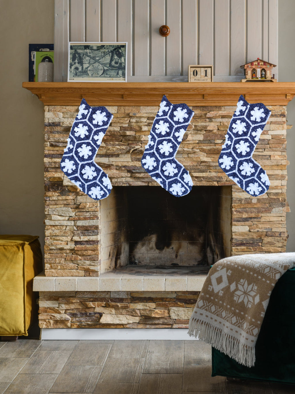 Snowflake Hexagon Stocking crochet pattern, instant download crochet instructions, Christmas holiday decorations