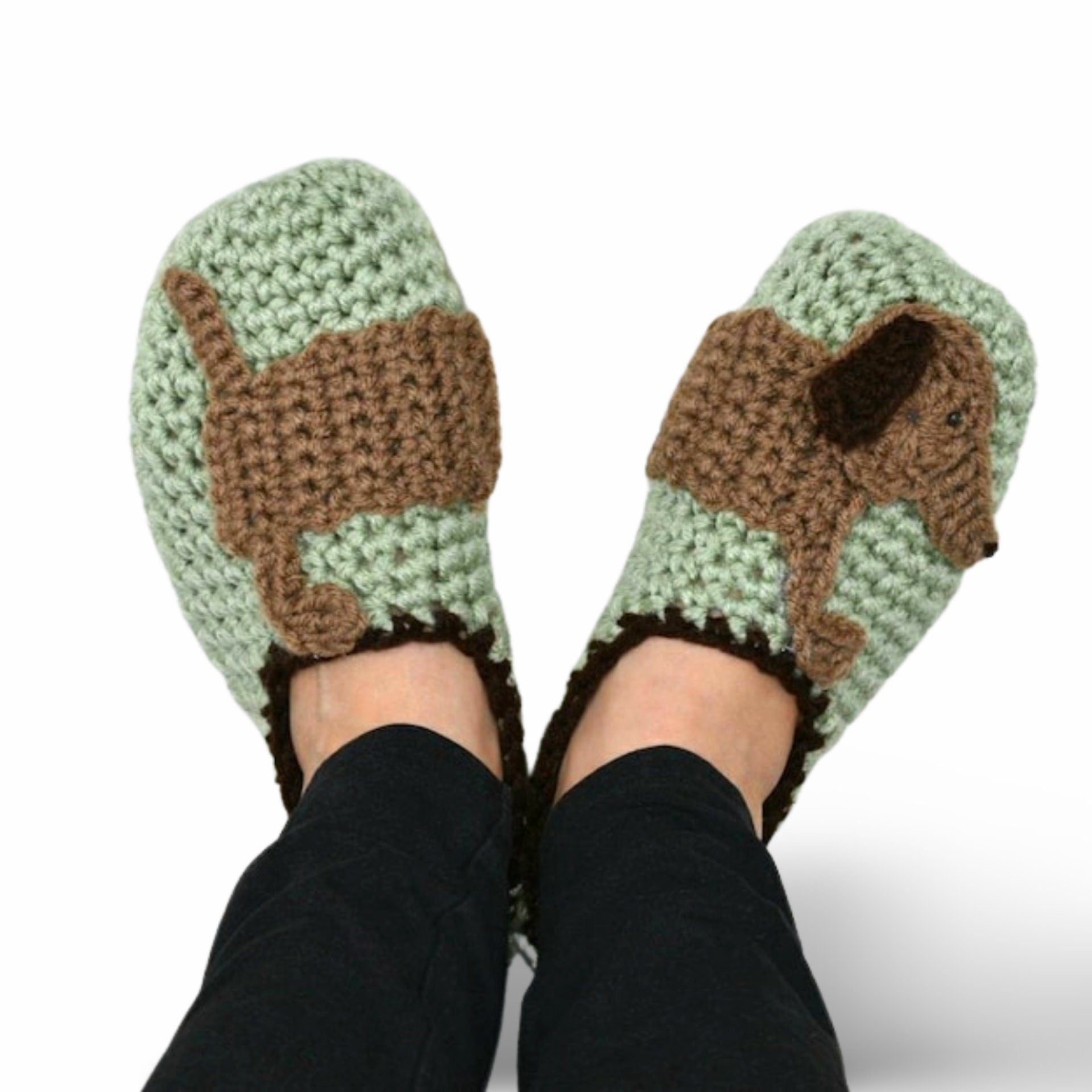 Crochet Dachshund Dog Slippers Pattern, Women's Sizes (PDF Pattern)
