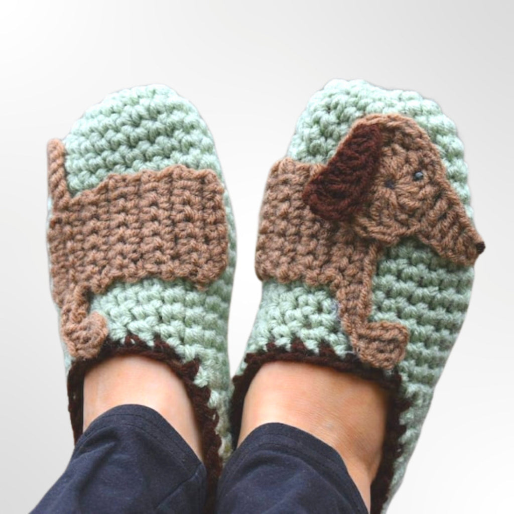 Crochet Dachshund Dog Slippers Pattern, Women's Sizes (PDF Pattern)