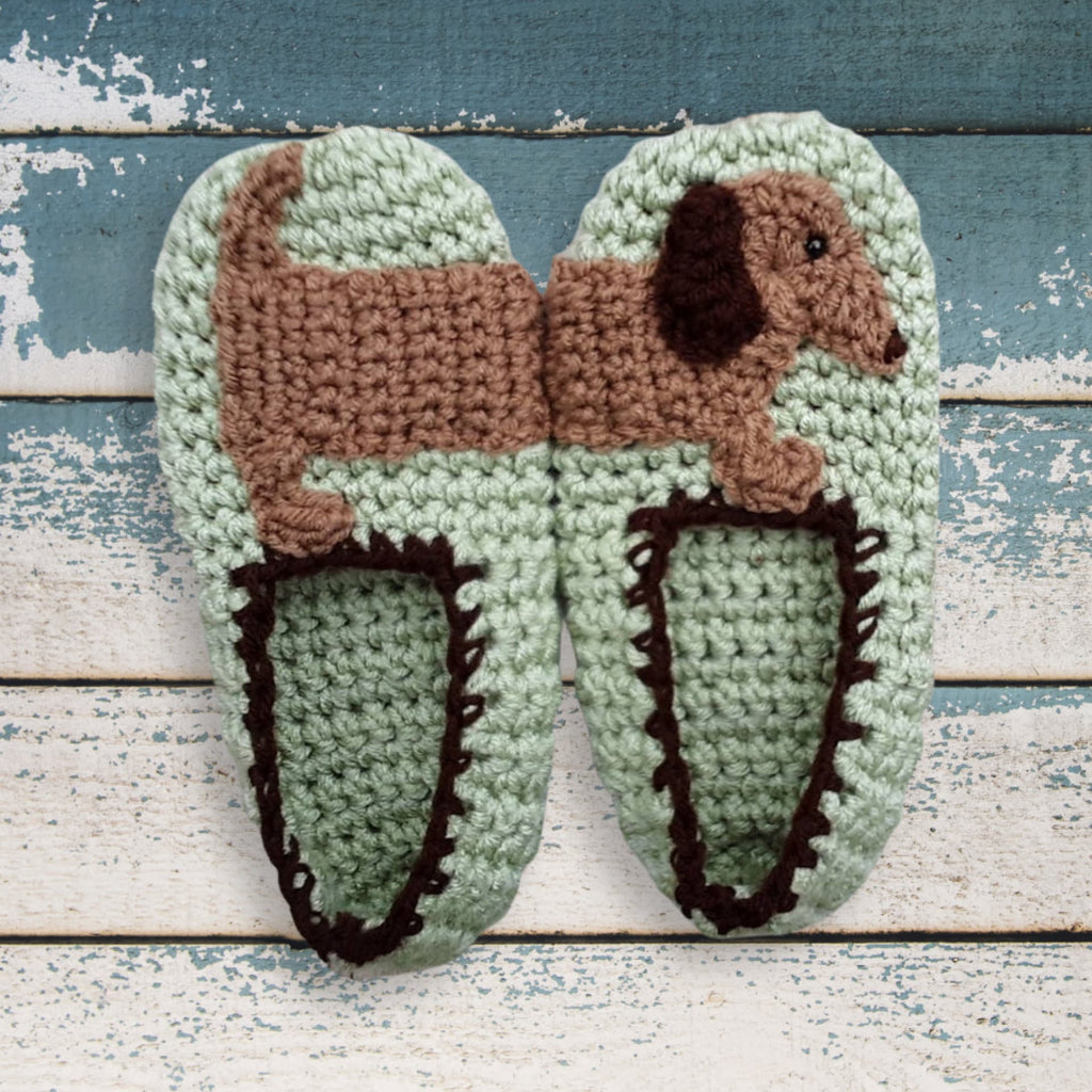 Crochet Dachshund Dog Slippers Pattern, Women's Sizes (PDF Pattern)