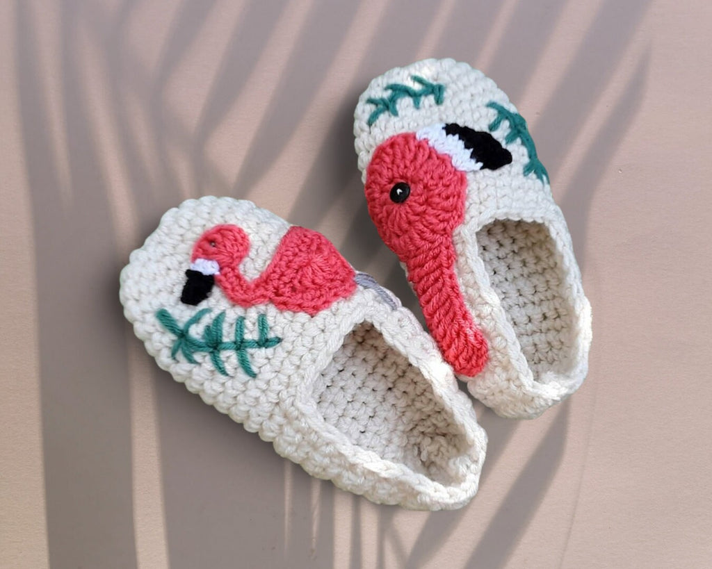 Crochet Flamingo Slippers Pattern, Women's Sizes (PDF Pattern)