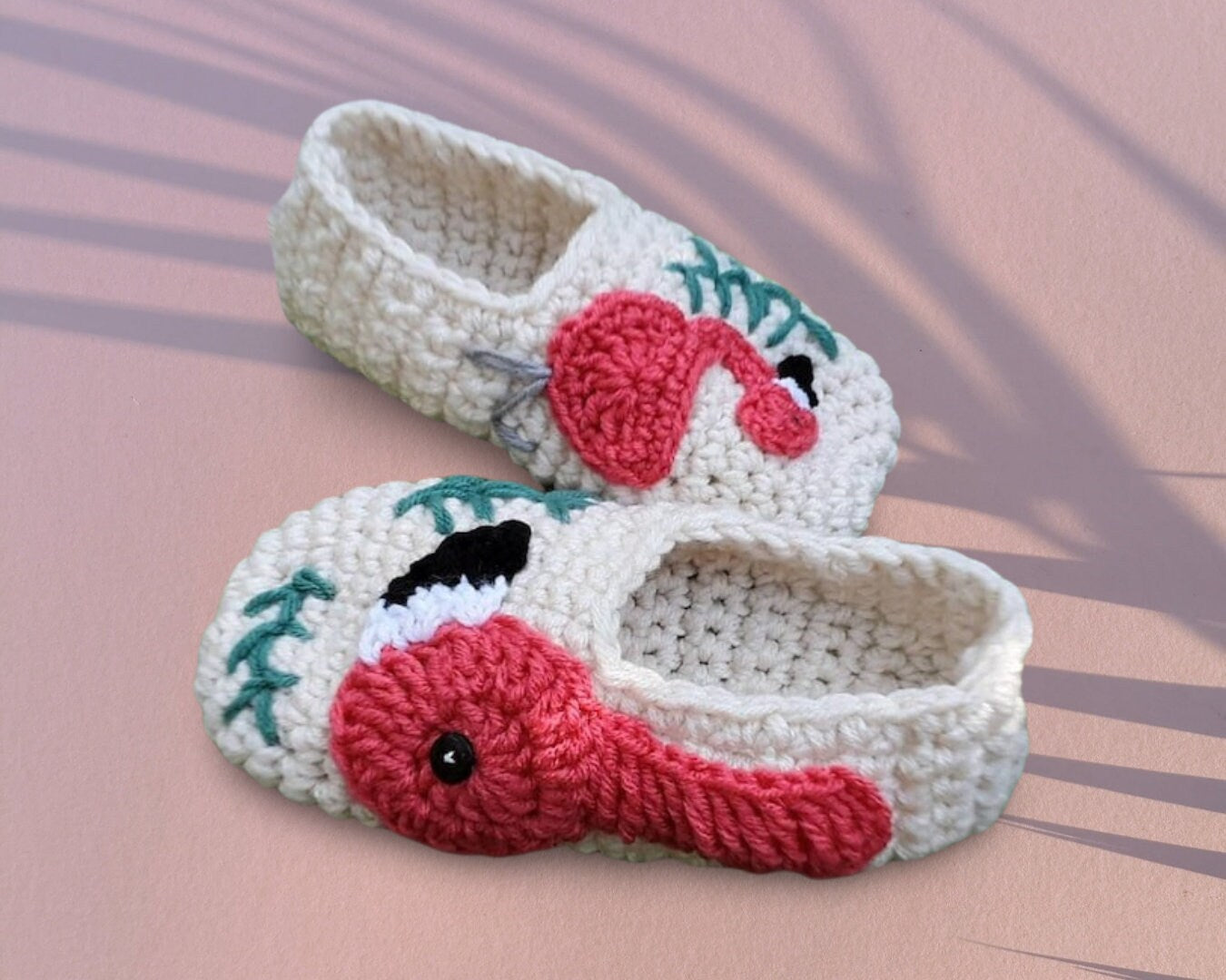 Crochet Flamingo Slippers Pattern, Women's Sizes (PDF Pattern)
