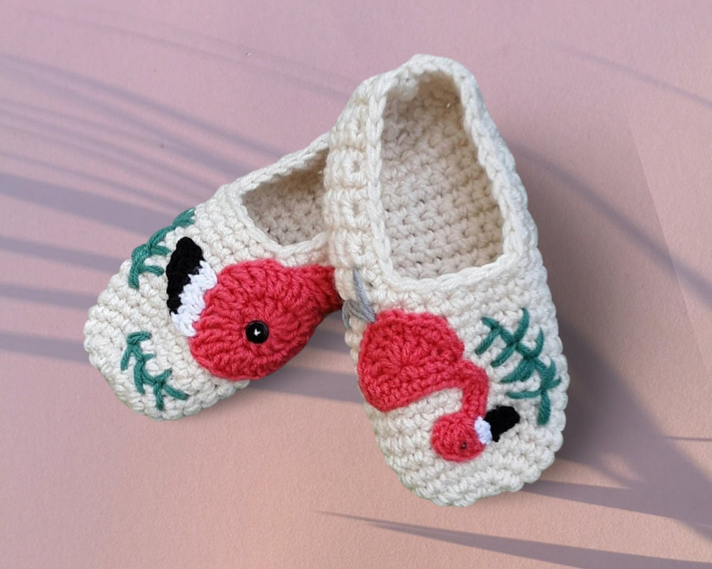 Crochet Flamingo Slippers Pattern, Women's Sizes (PDF Pattern)