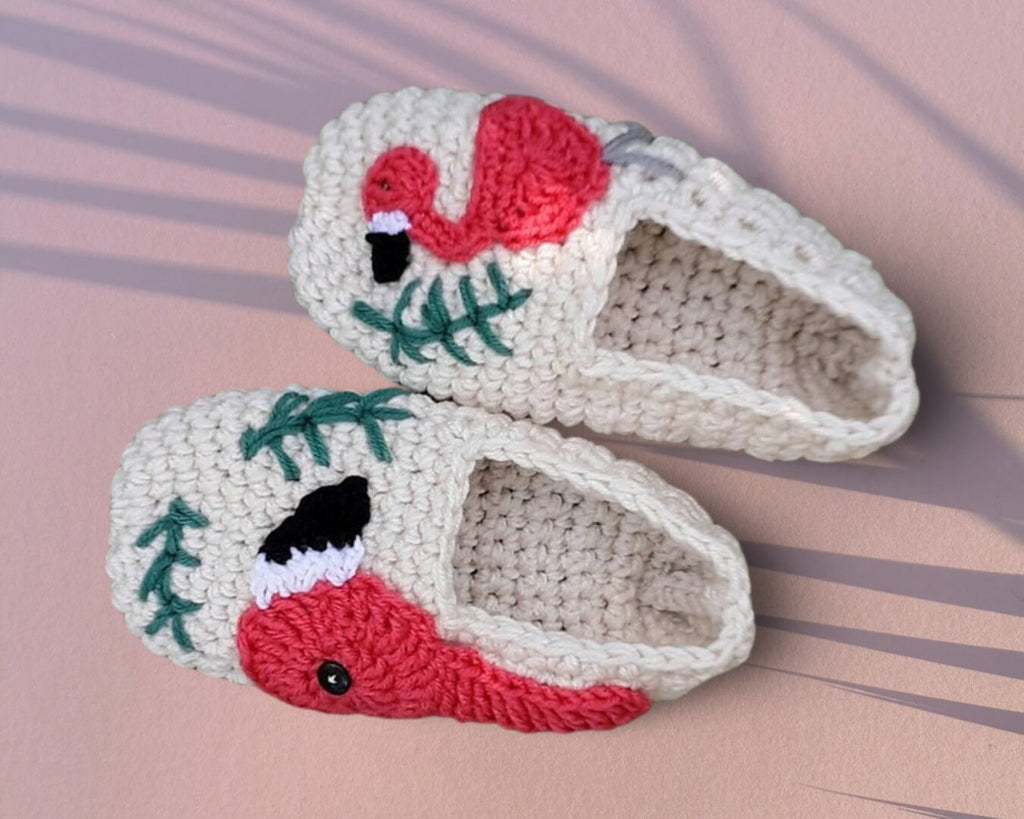 Crochet Flamingo Slippers Pattern, Women's Sizes (PDF Pattern)