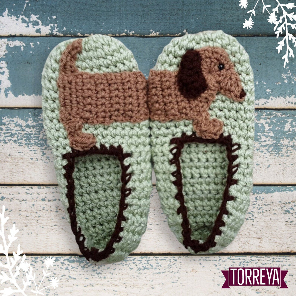 Crochet Dachshund Dog Slippers Pattern, Women's Sizes (PDF Pattern)