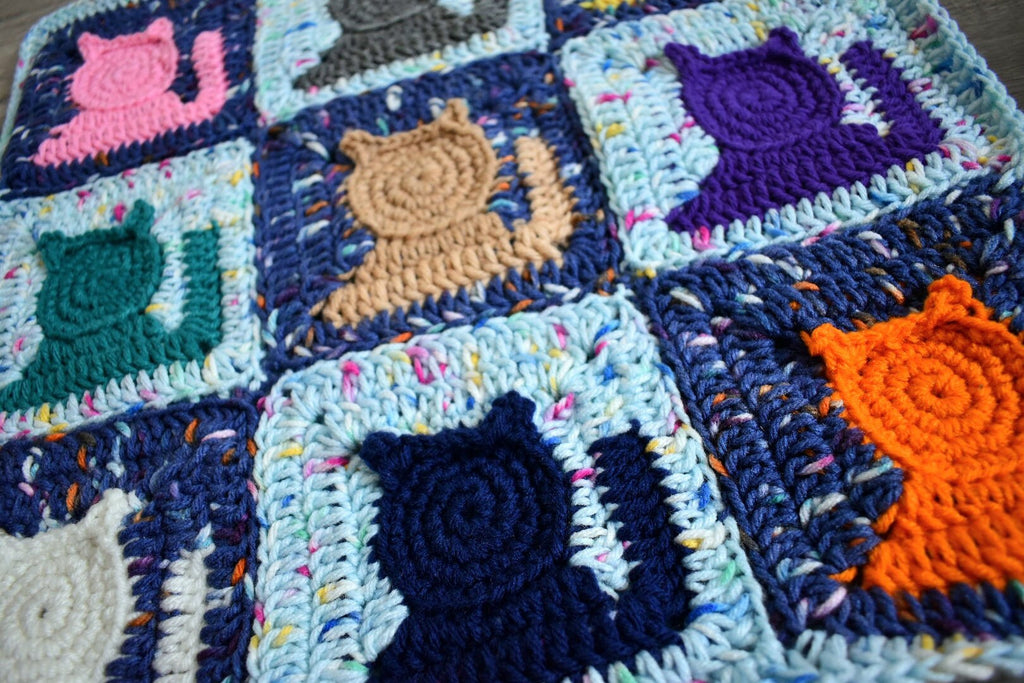 Party Cat Crochet Pattern: Granny Square Afghan Block (PDF Pattern)