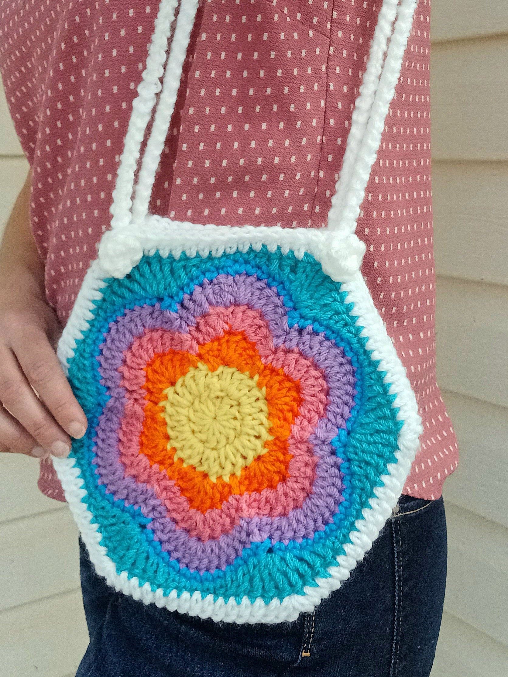 Crochet Flower Purse Pattern: Rainbow Handbag Instructions (PDF Pattern)