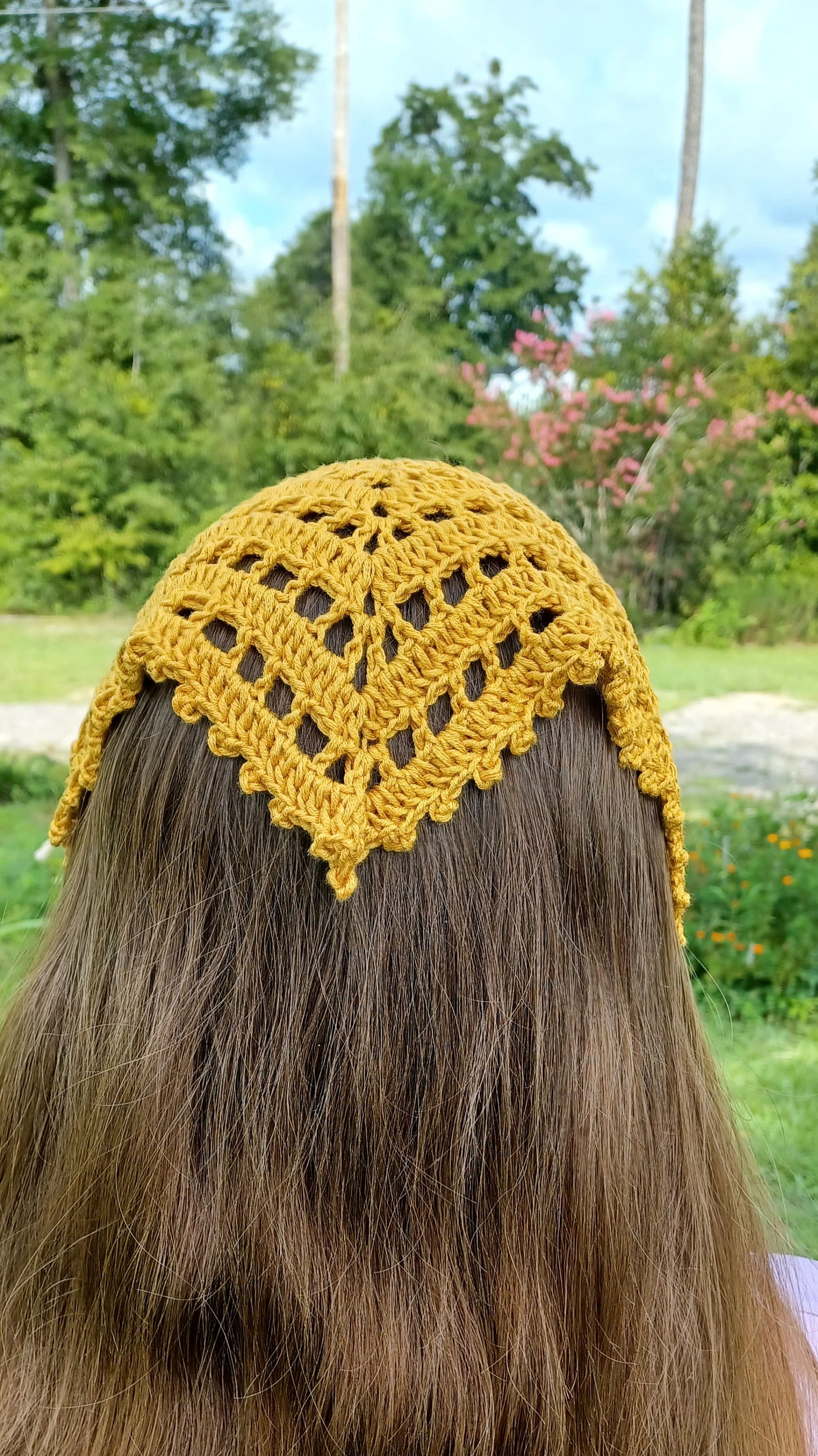 Crochet Eyelet Bandana Pattern: Beginner Friendly Lace Kerchief (Digital Download)