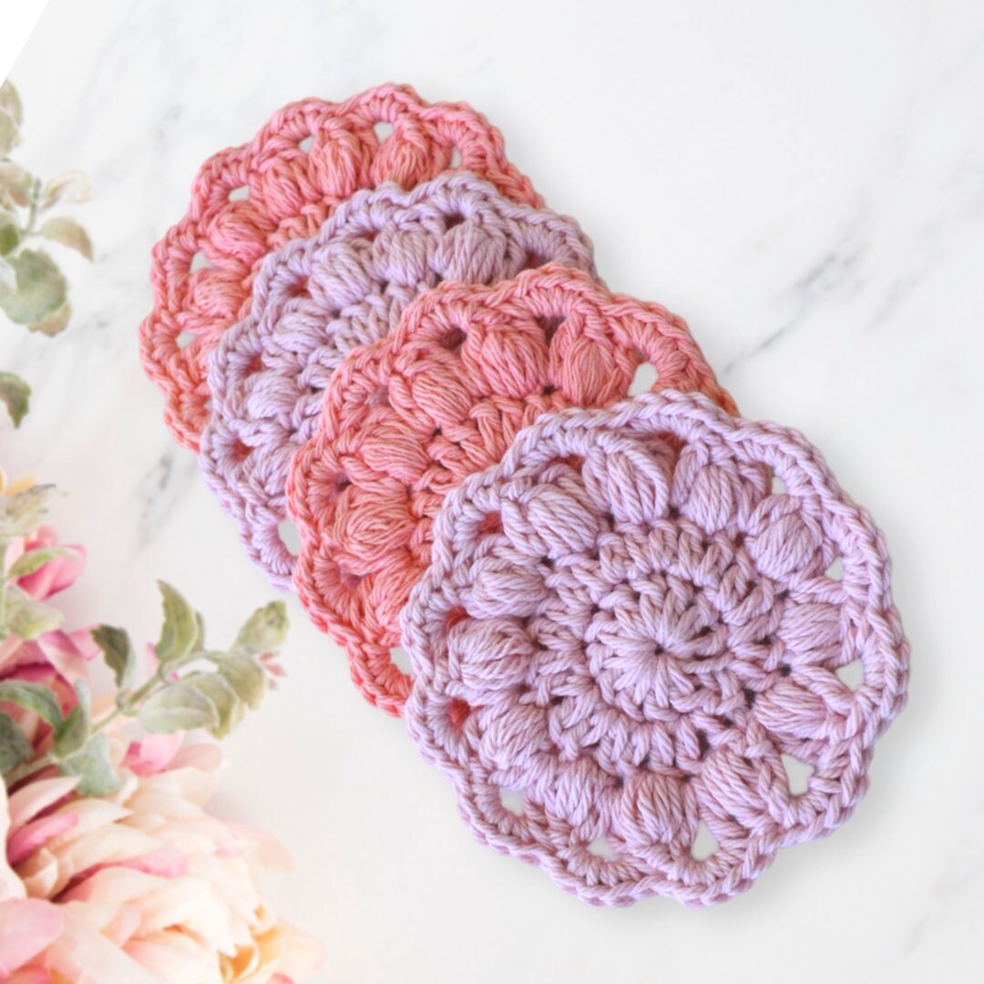 Rosa Coasters Crochet Pattern: Easy Stitch Mug Rug (PDF Download)