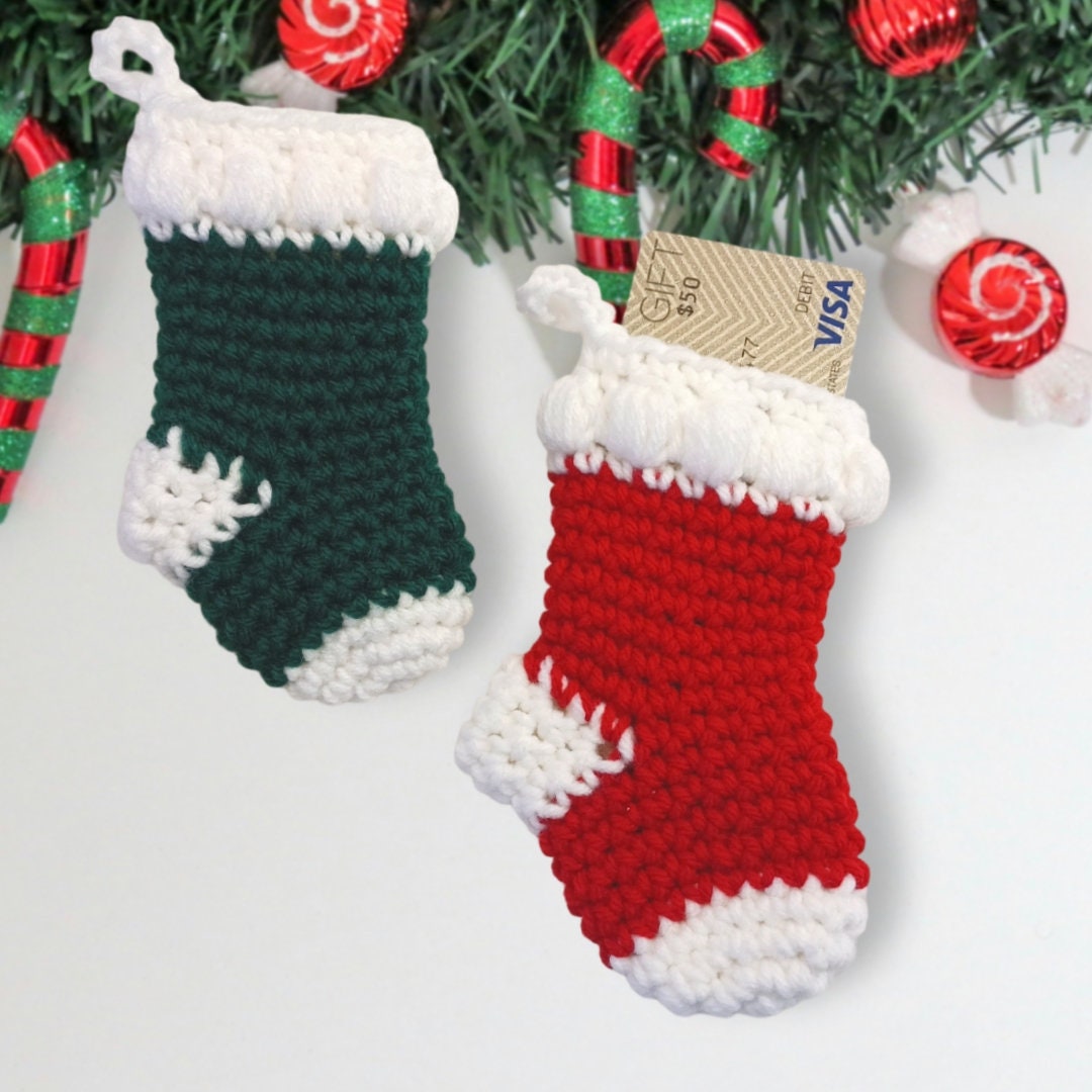 Snack Size Stocking Crochet Pattern, Instant download PDF, Christmas gift card holder, crochet ornament
