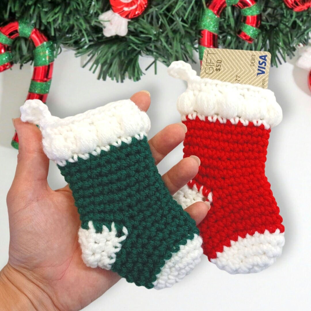 Snack Size Stocking Crochet Pattern, Instant download PDF, Christmas gift card holder, crochet ornament
