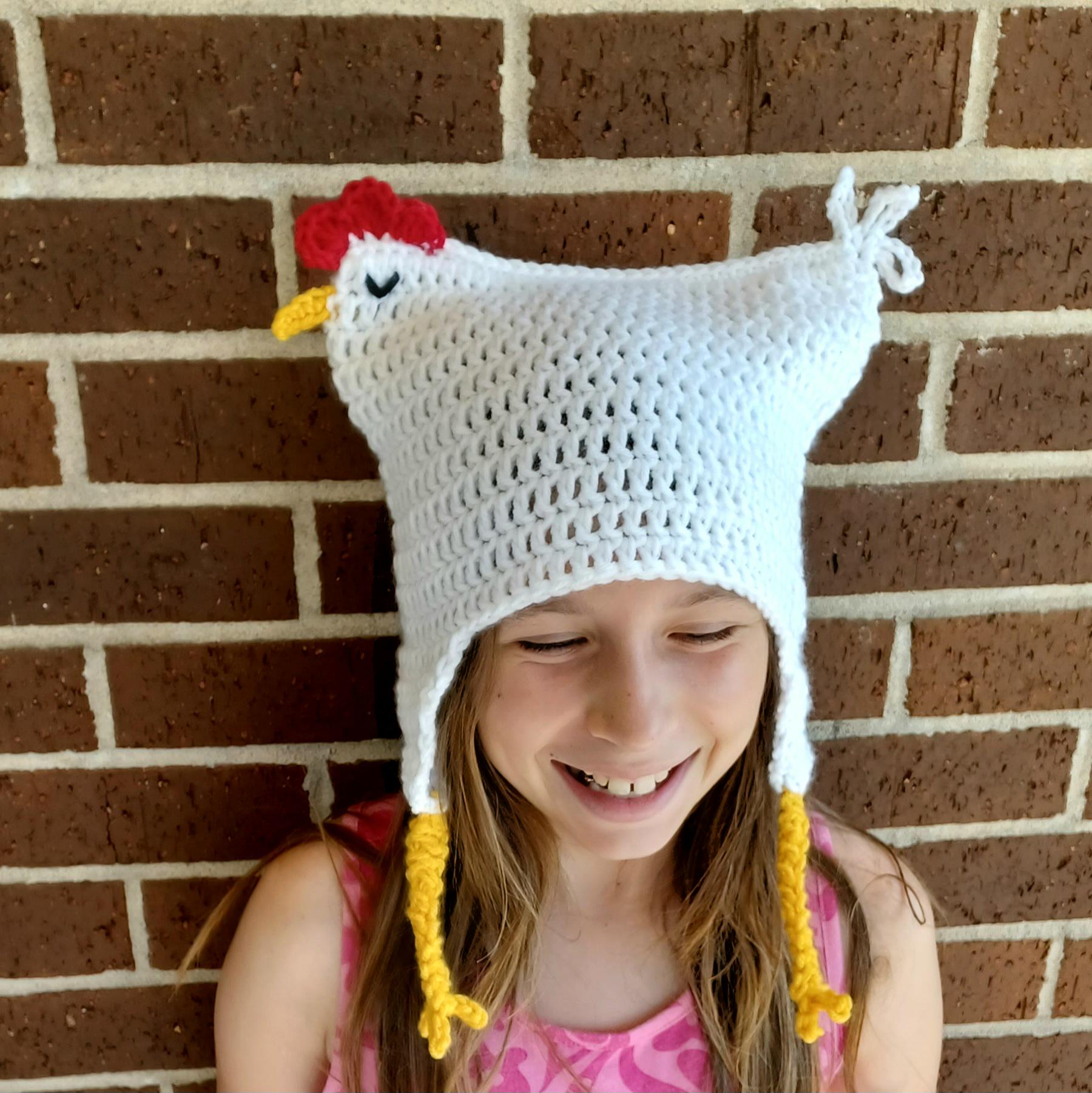 Dixie Chicken Hat Crochet Pattern adult and child size easy skill level chicken costume beanie