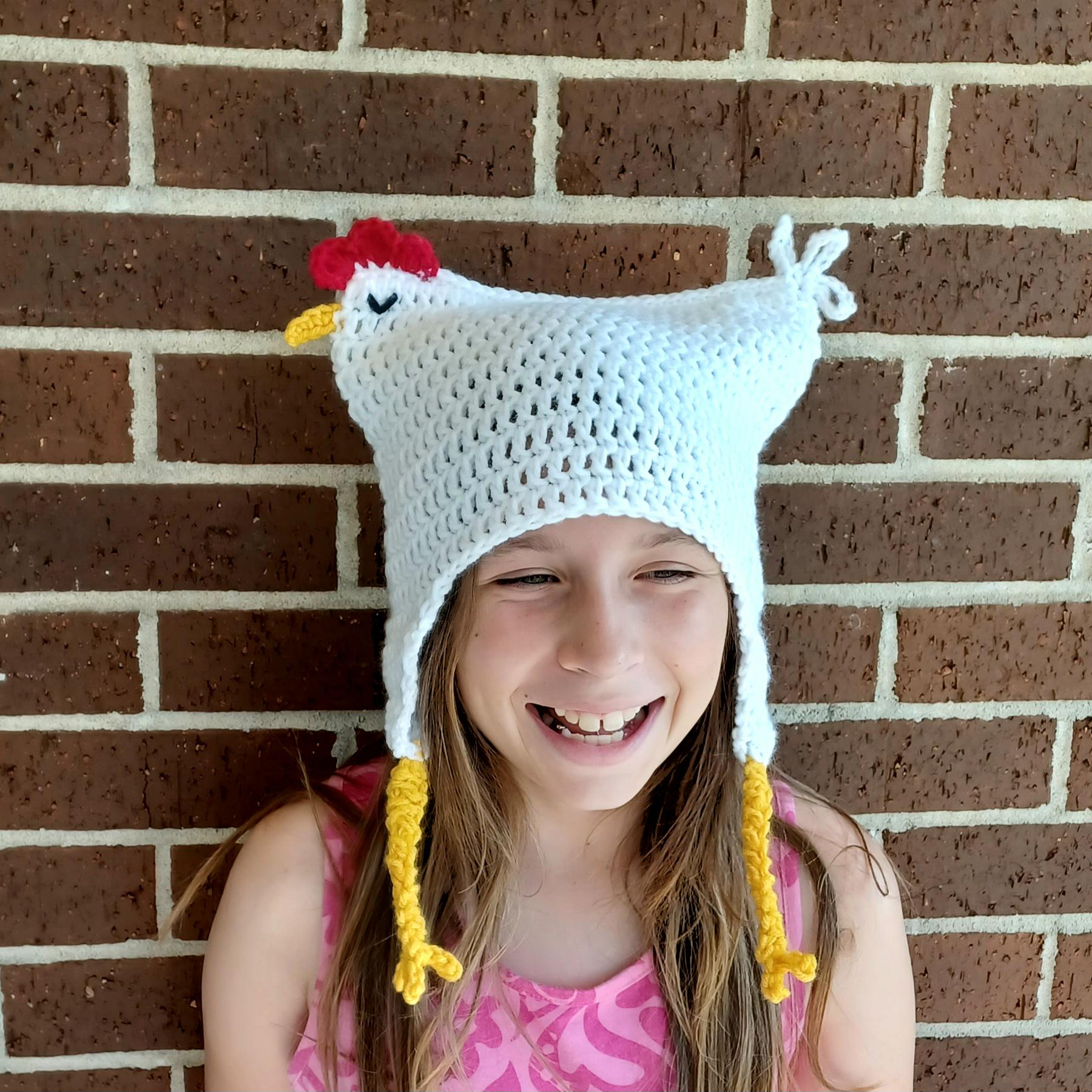 Dixie Chicken Hat Crochet Pattern adult and child size easy skill level chicken costume beanie