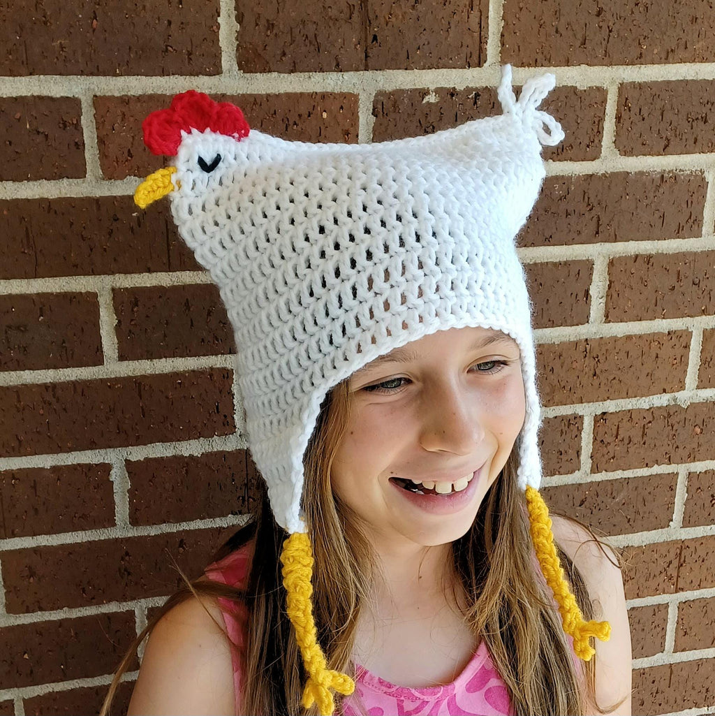 Dixie Chicken Hat Crochet Pattern adult and child size easy skill level chicken costume beanie