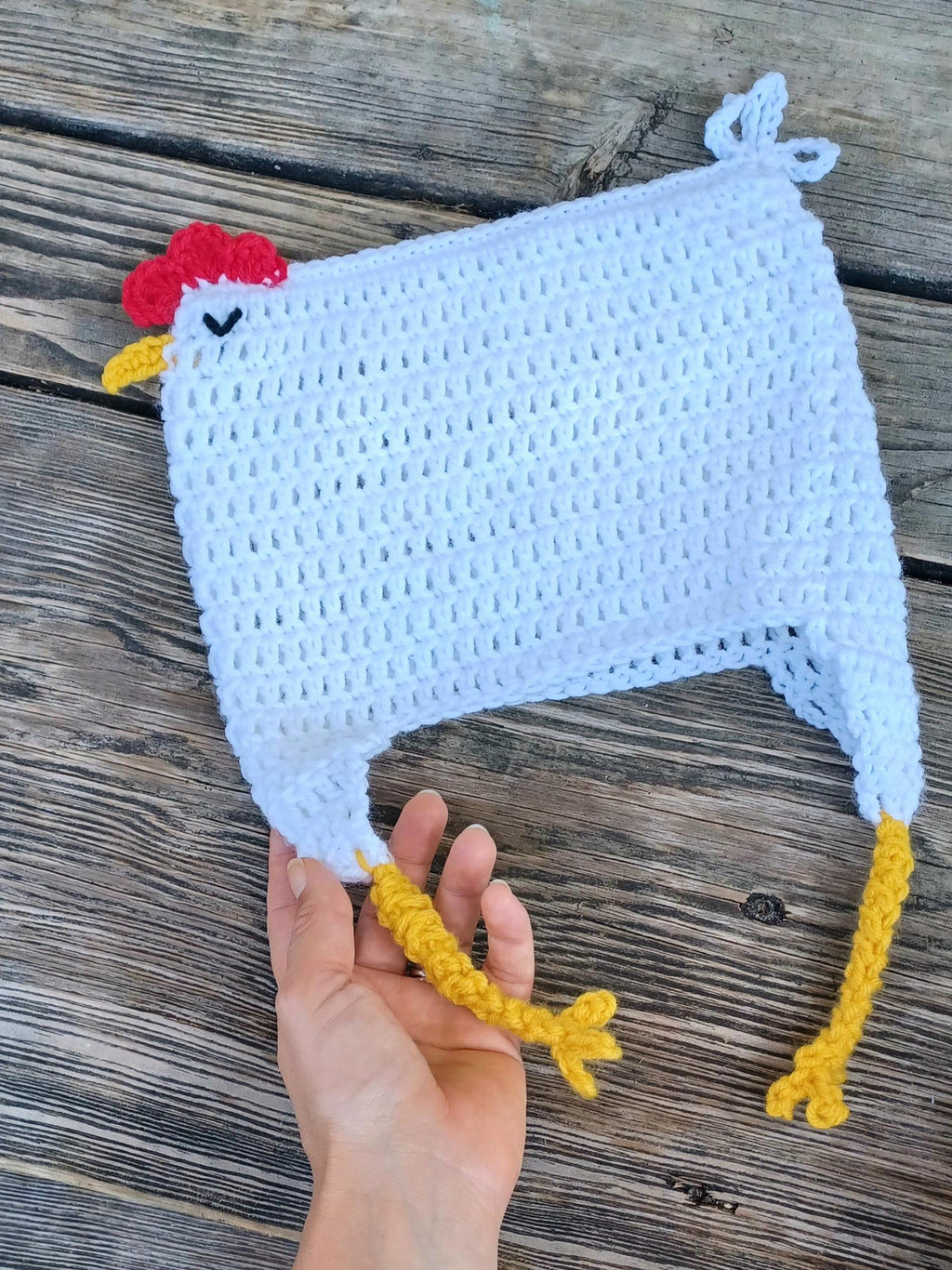 Dixie Chicken Hat Crochet Pattern adult and child size easy skill level chicken costume beanie