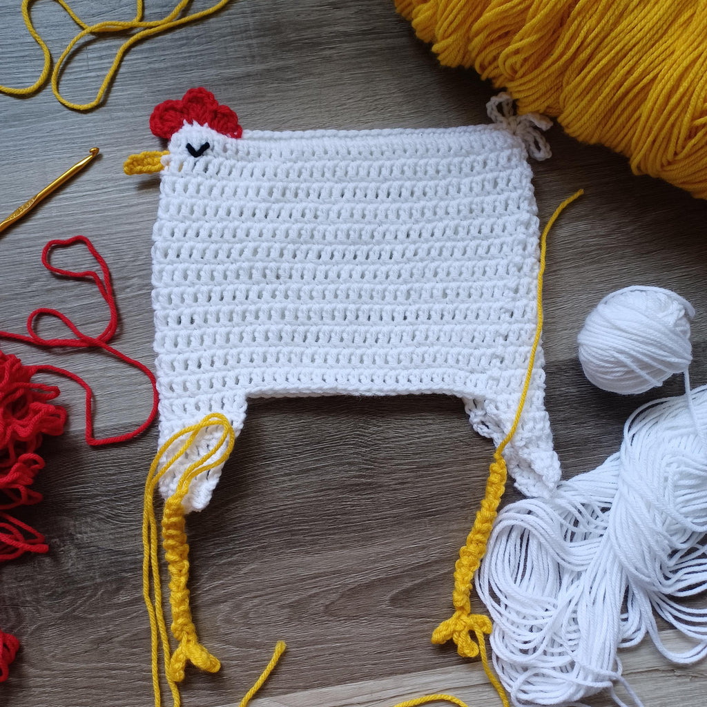 Dixie Chicken Hat Crochet Pattern adult and child size easy skill level chicken costume beanie