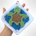 Crochet Turtle Granny Square, Ocean Theme Applique, Handmade Afghan Block