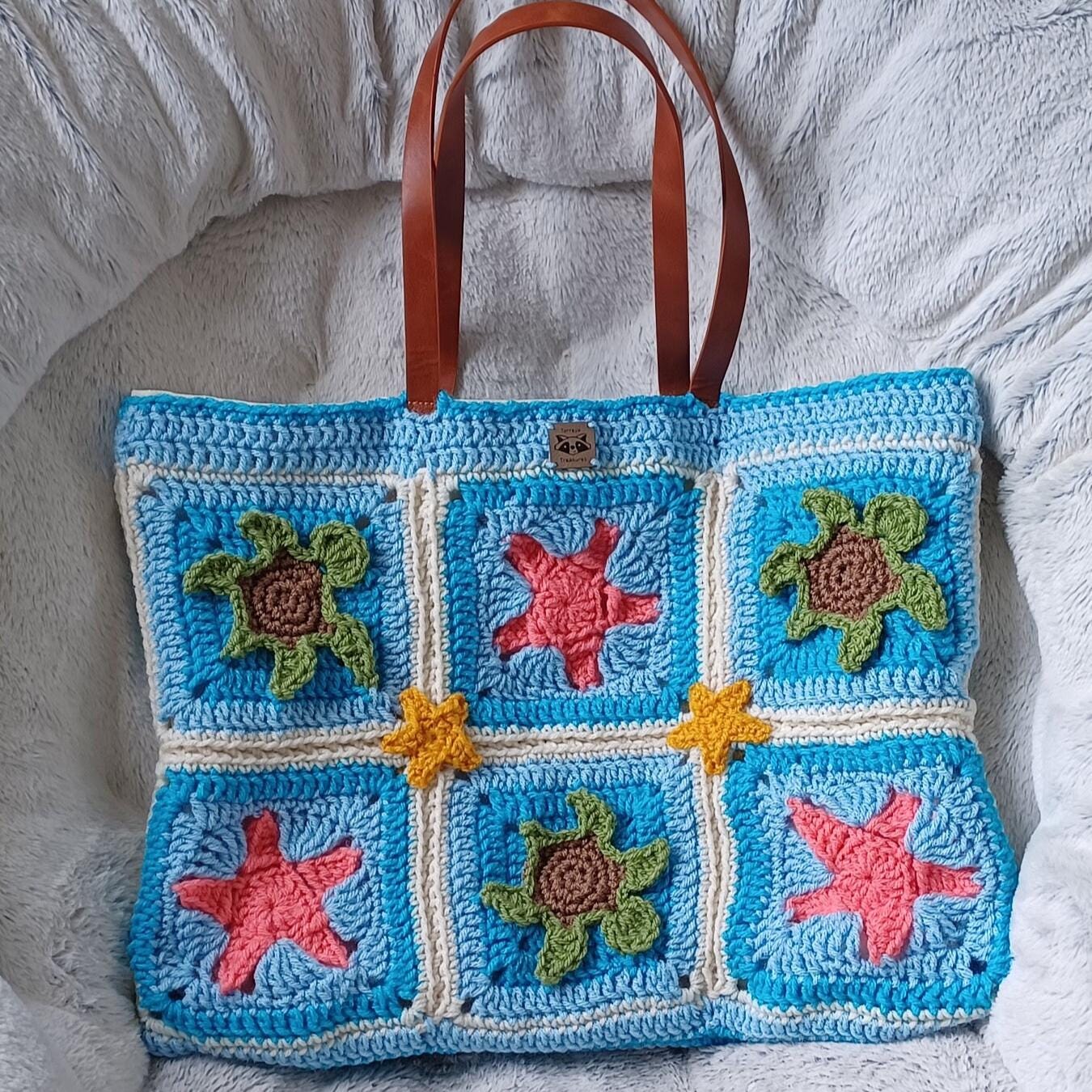 Crochet Turtle Granny Square, Ocean Theme Applique, Handmade Afghan Block