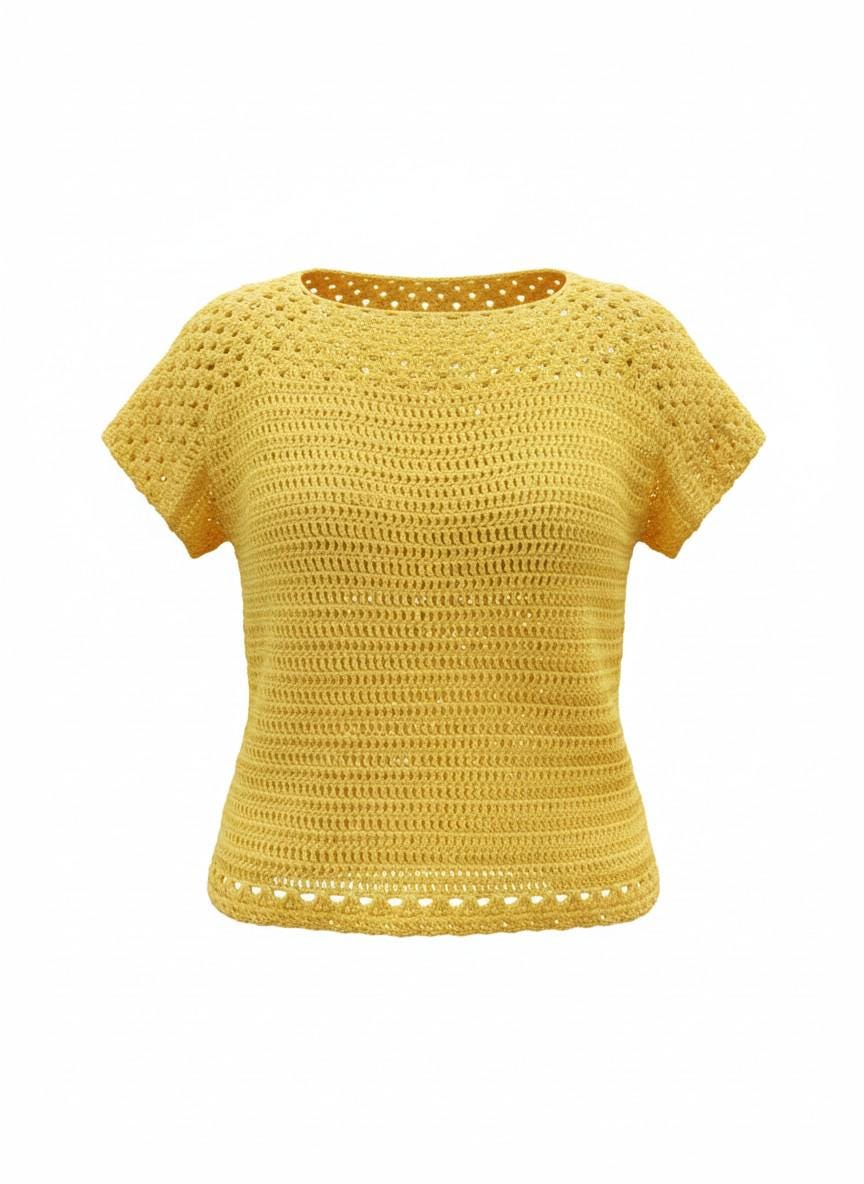 Granny Stitch T-Shirt an Easy Single Panel Construction Digital Crochet Pattern with English instructions