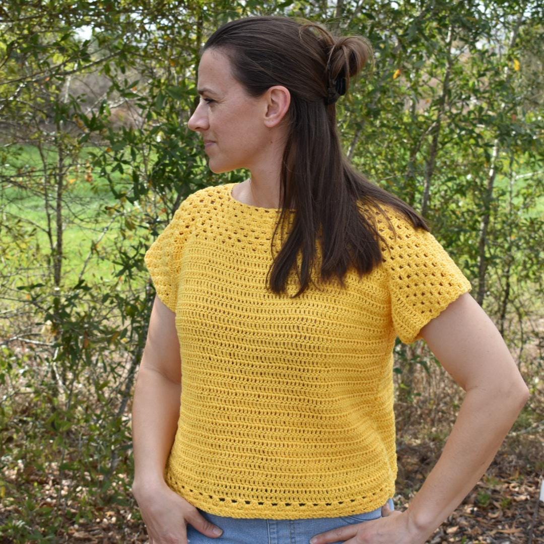 Granny Stitch T-Shirt an Easy Single Panel Construction Digital Crochet Pattern with English instructions