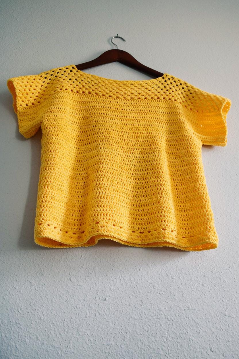 Granny Stitch T-Shirt an Easy Single Panel Construction Digital Crochet Pattern with English instructions